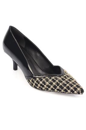 Capone Pointed Toe Tweed Fabric Mid Heel Stiletto