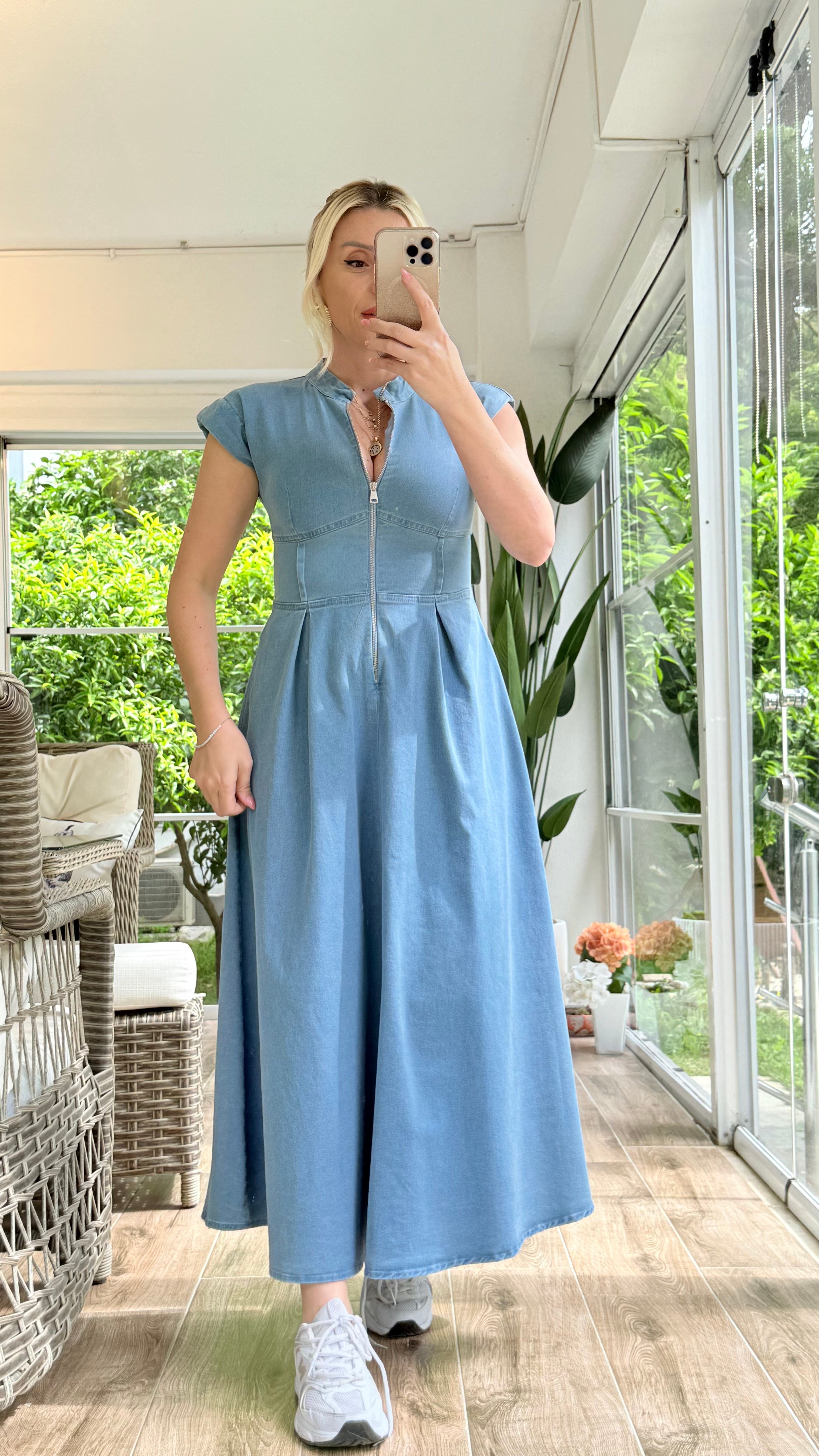 AMANDA BUZ MAVİSİ KOT ELBİSE