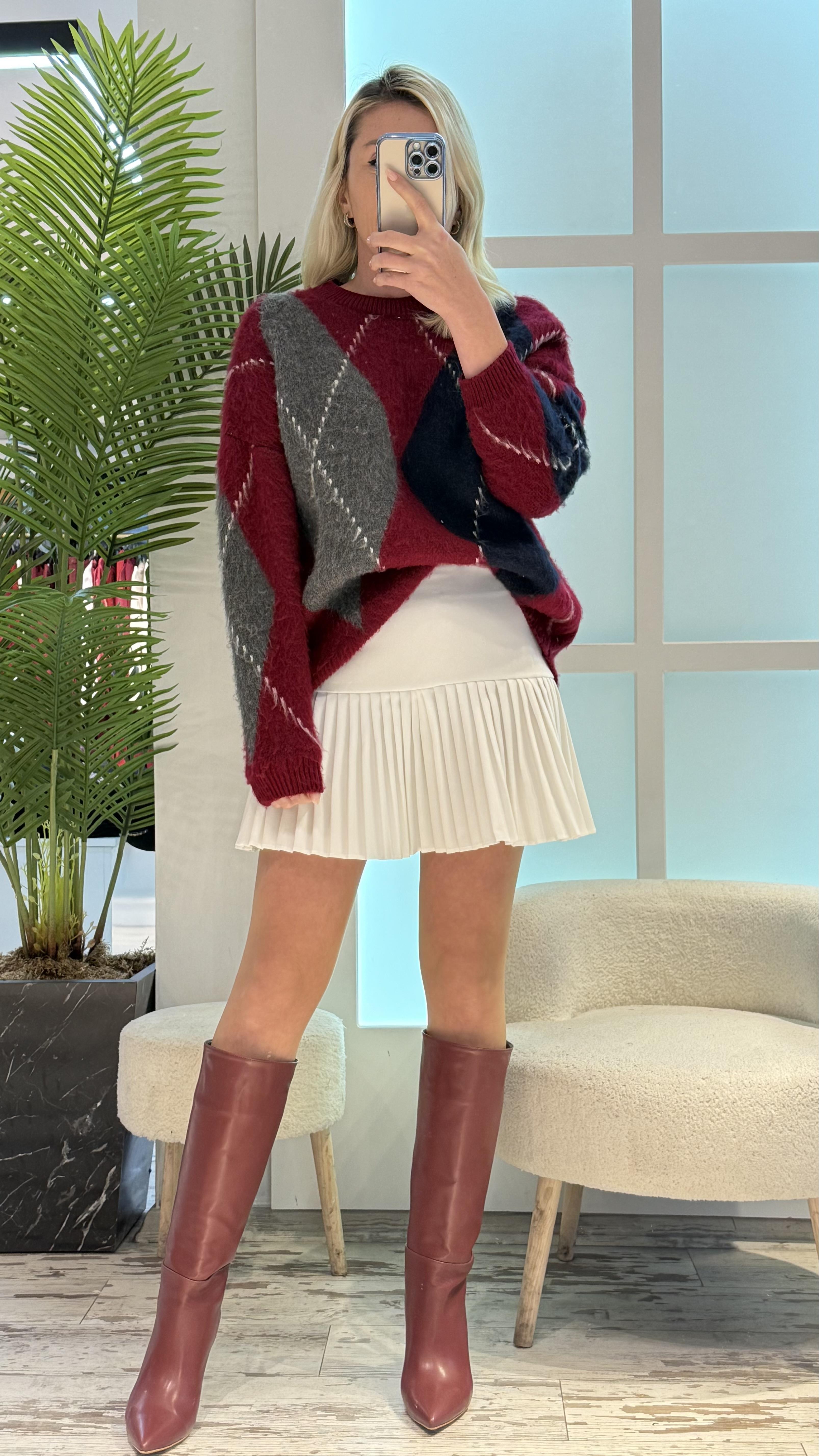 BAKLAVA DESEN BORDO KAZAK