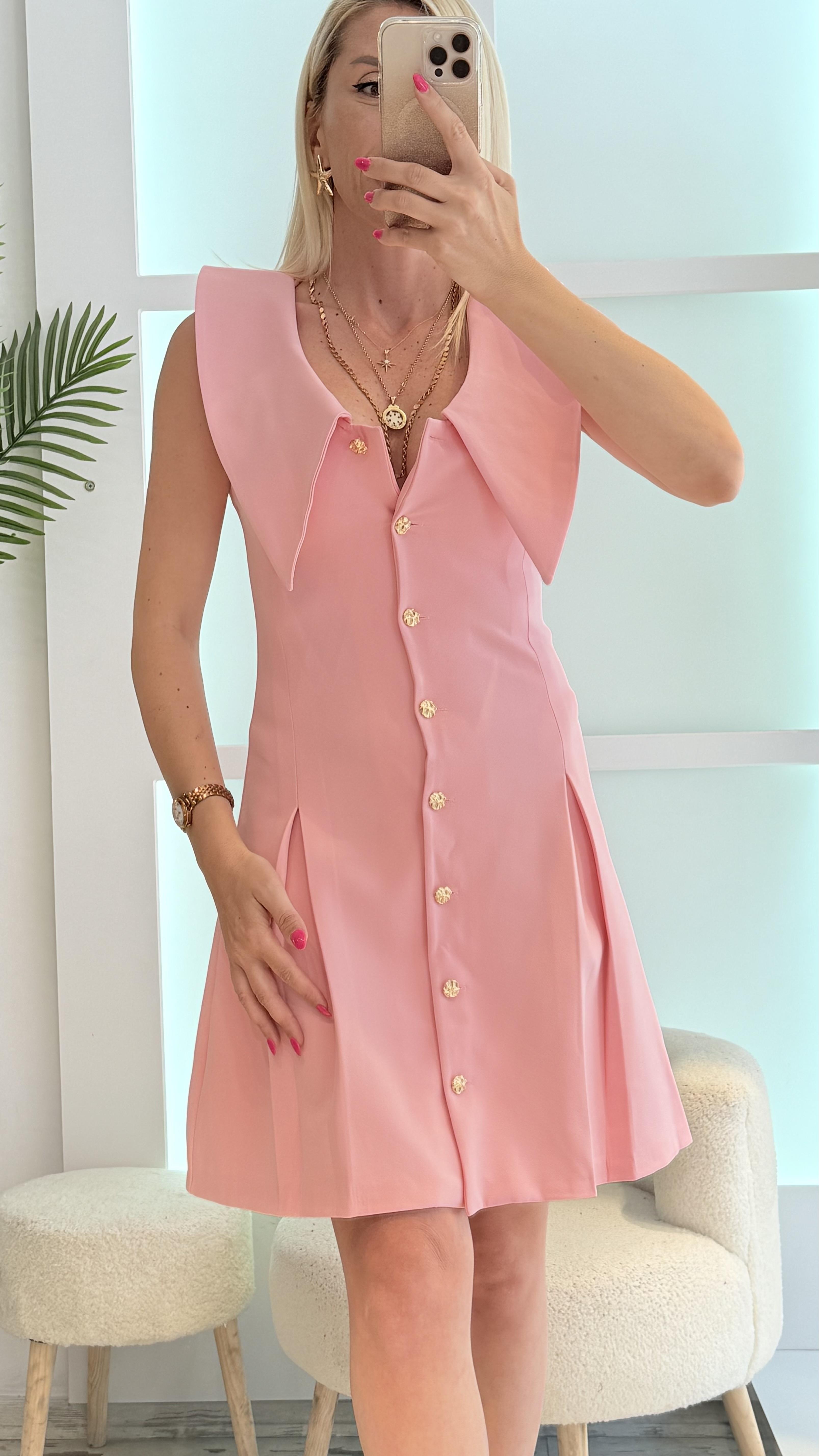 BEBE YAKA PEMBE ELBİSE