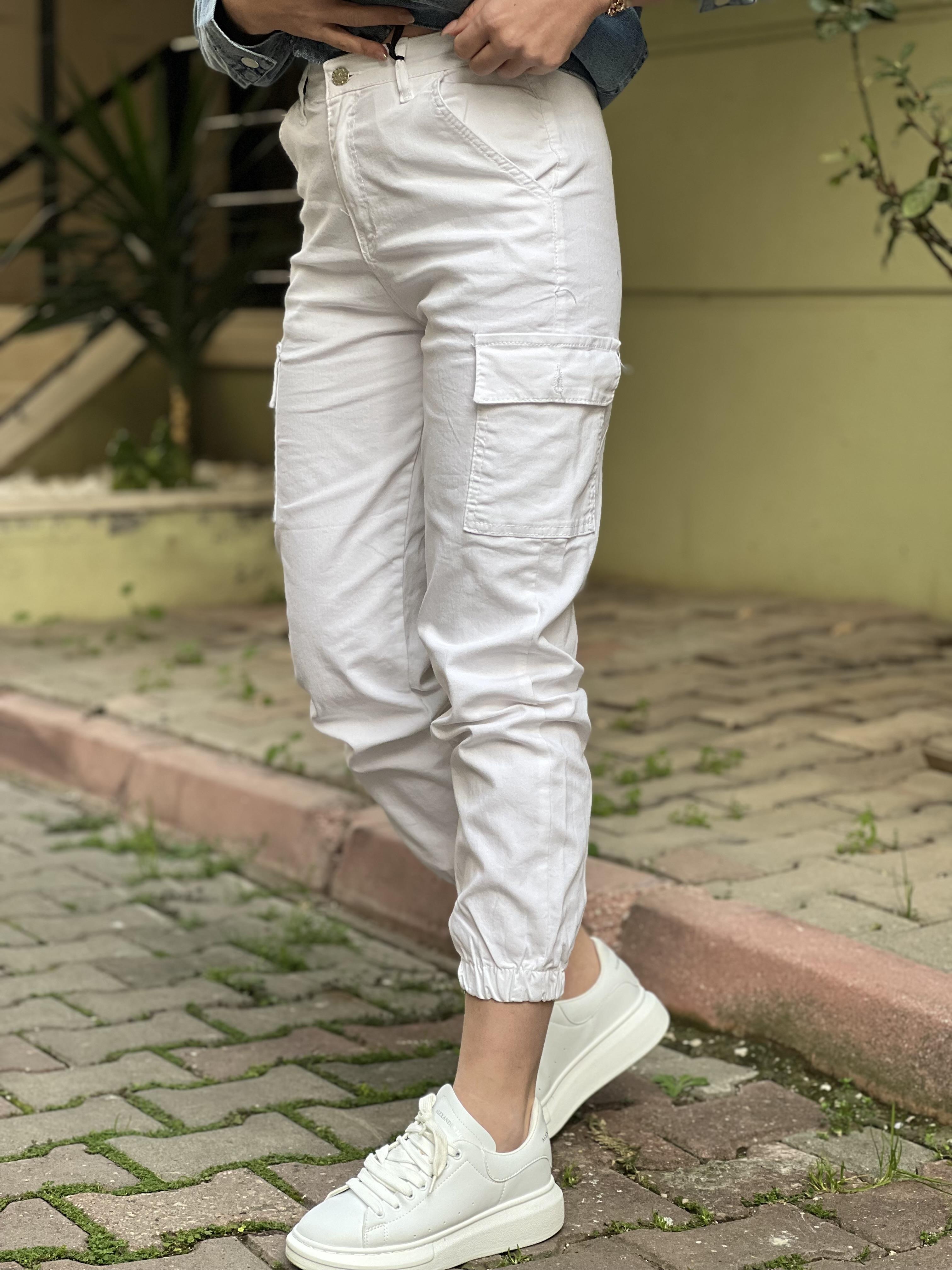 BEYAZ KARGO PANTOLON 