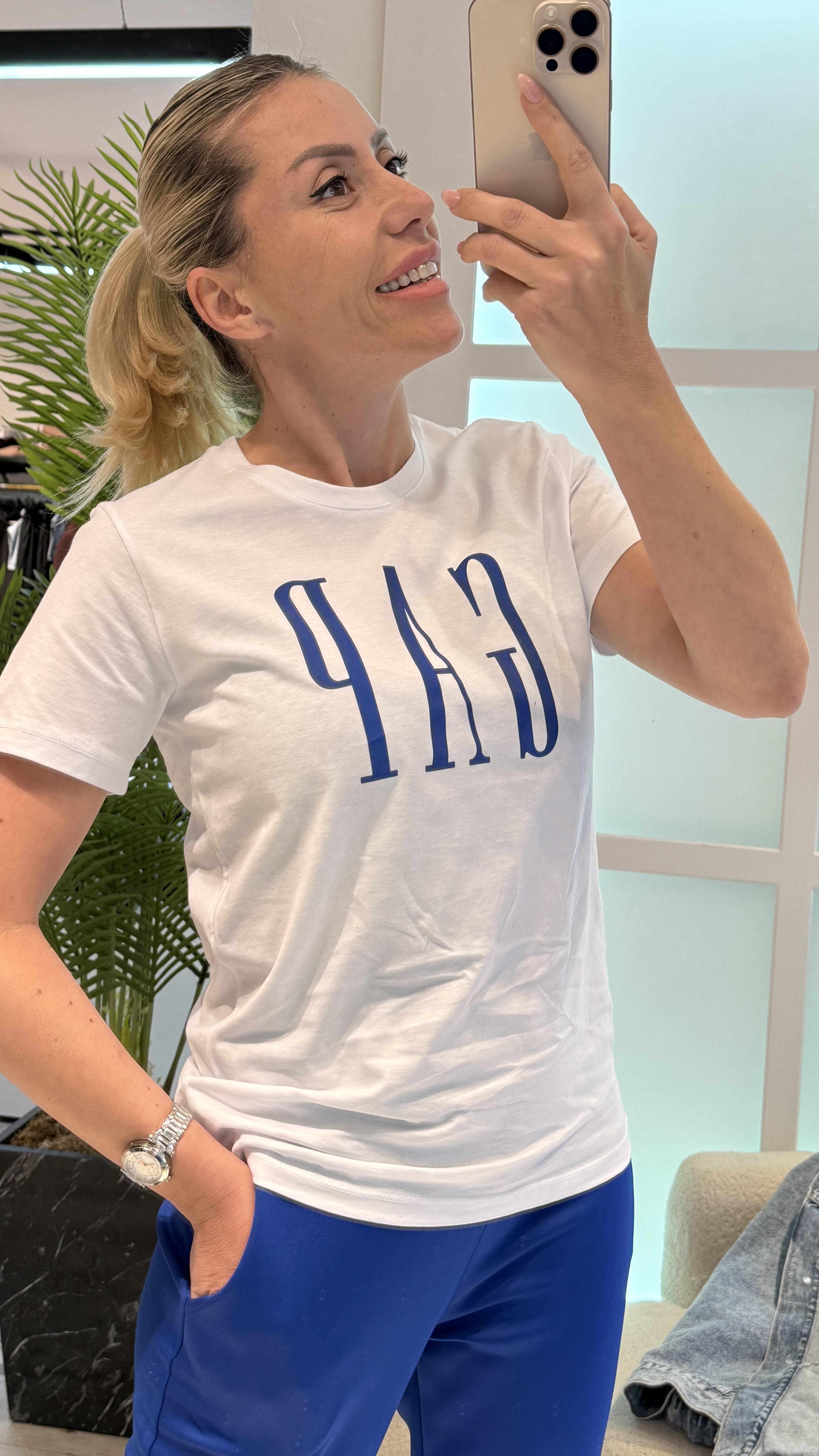 RİVEN ÖNÜ MAVİ YAZILI  TSHIRT