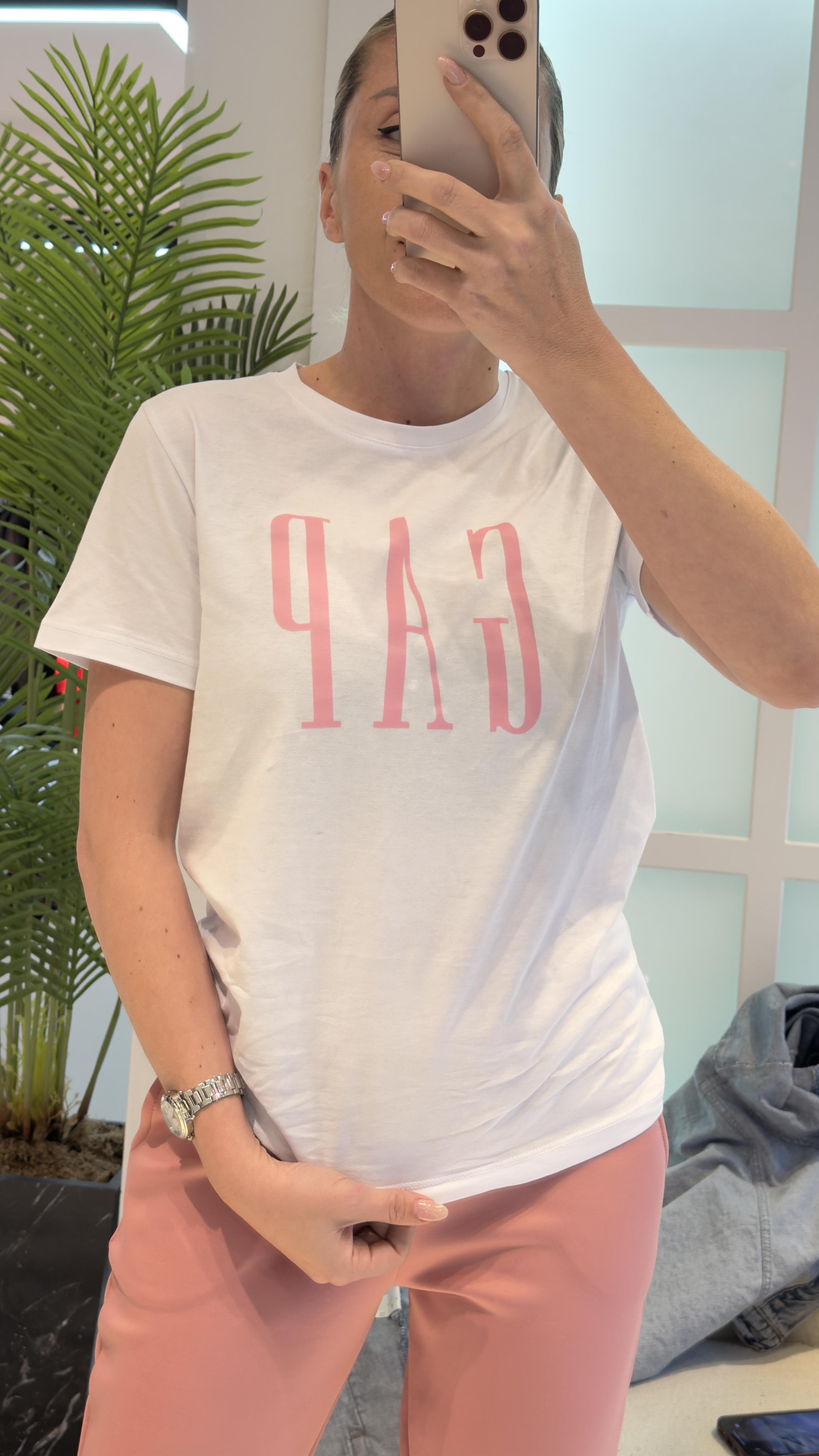 RİVEN ÖNÜ PEMBE YAZILI TSHIRT