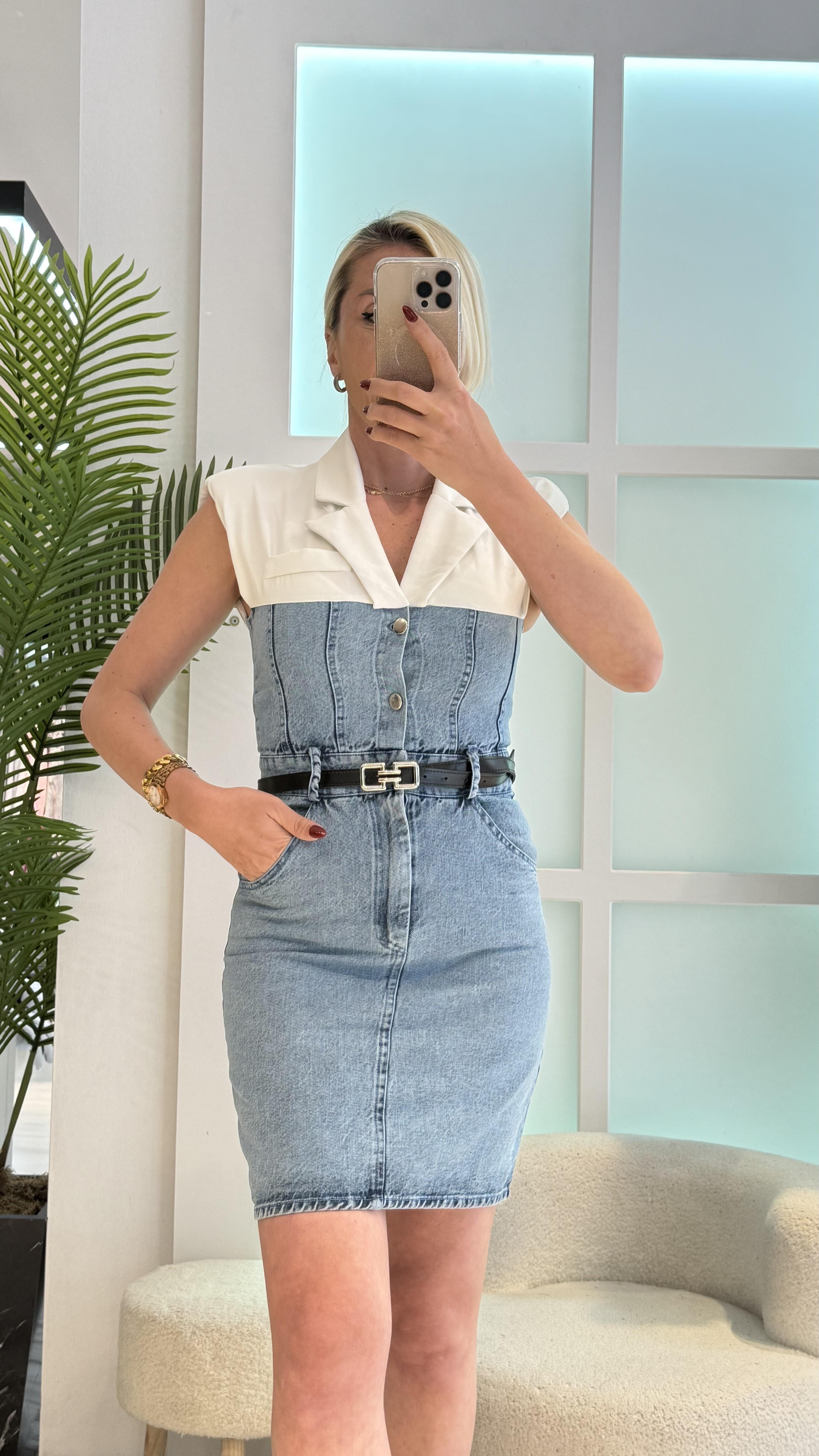 BEYAZ YAKA JEAN ELBİSE