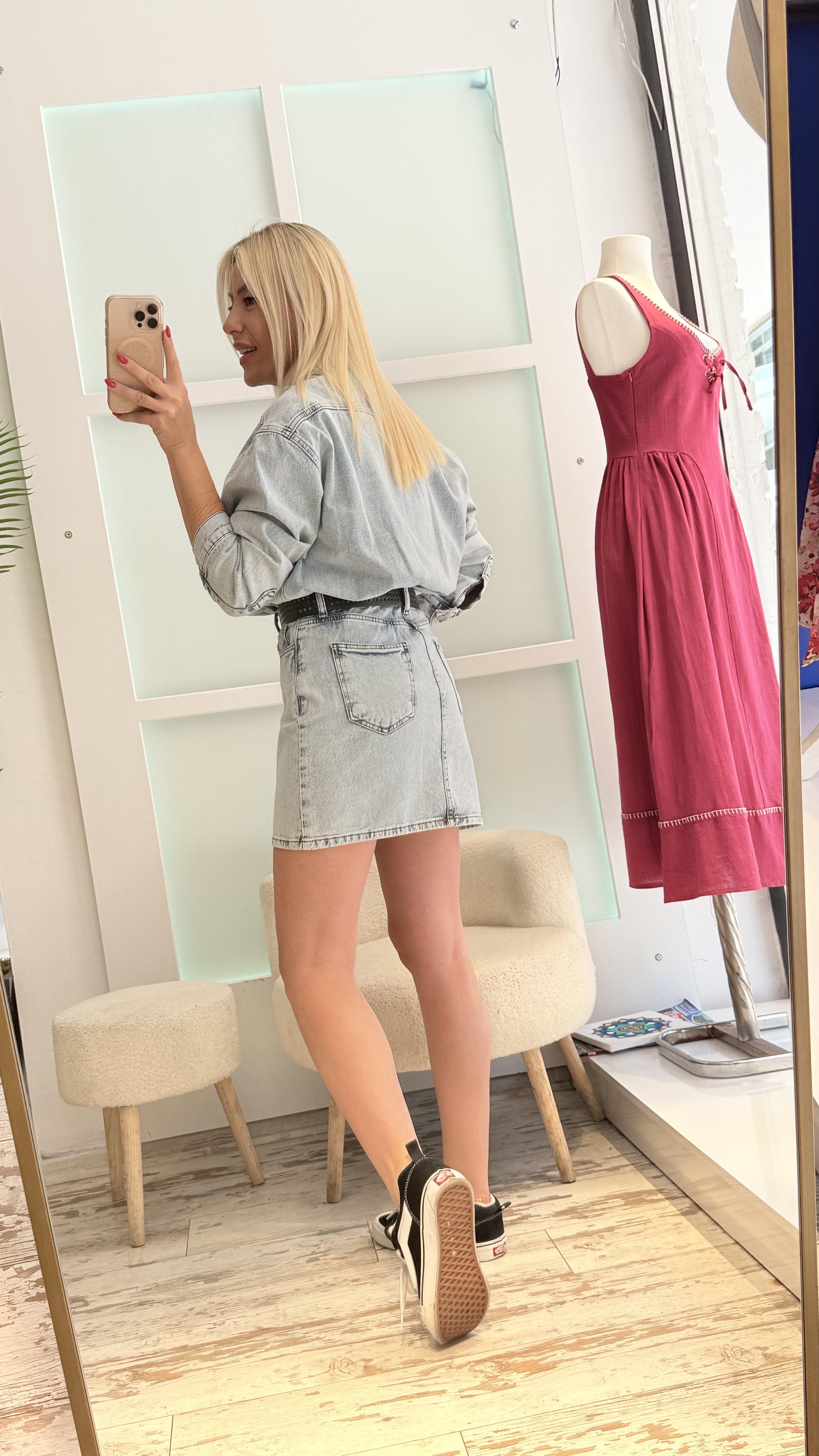 BİLY BUZ MAVİSİ KOT ELBİSE