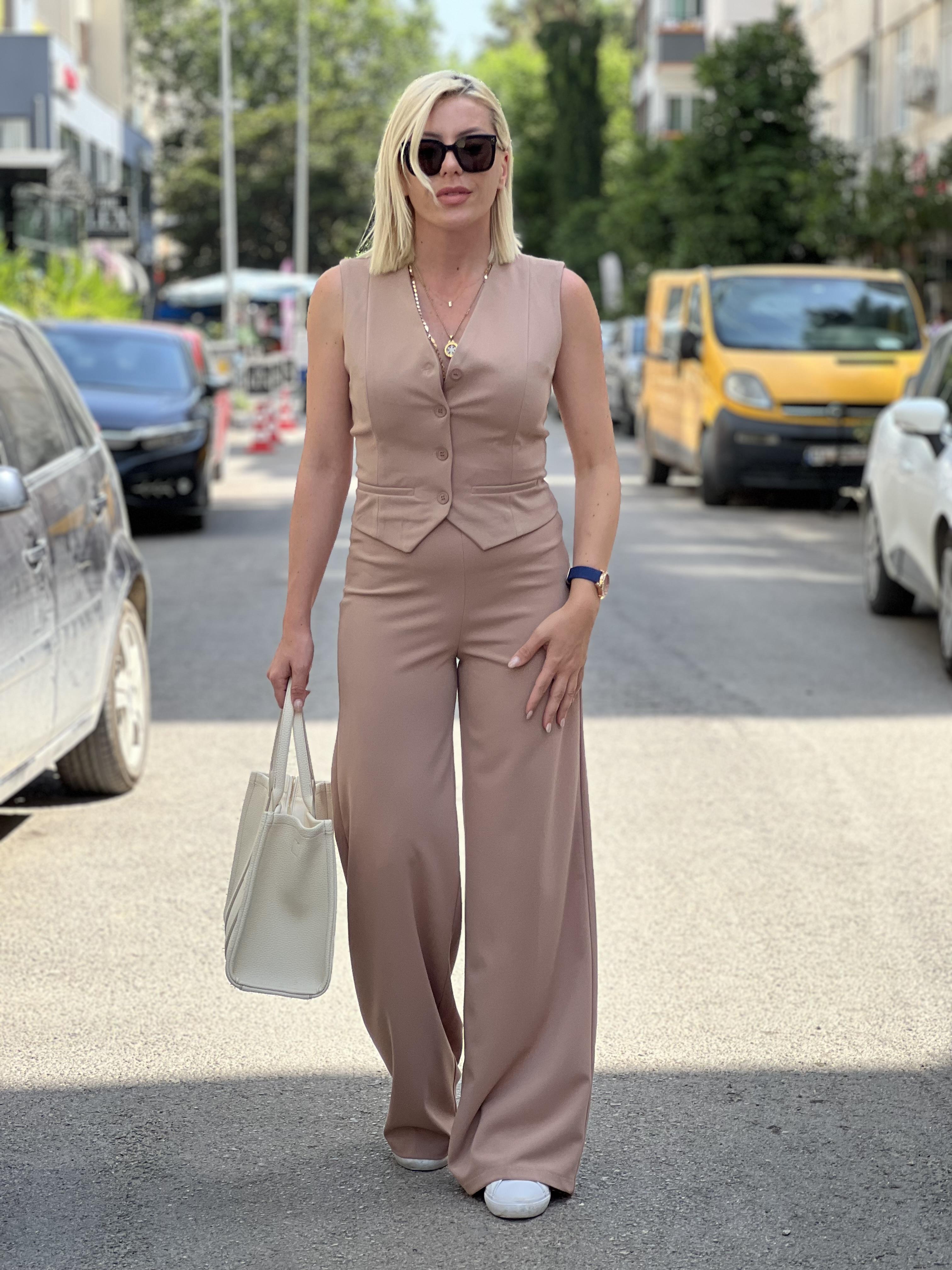 HESTİA CAMEL BOL PANTOLONLU TAKIM
