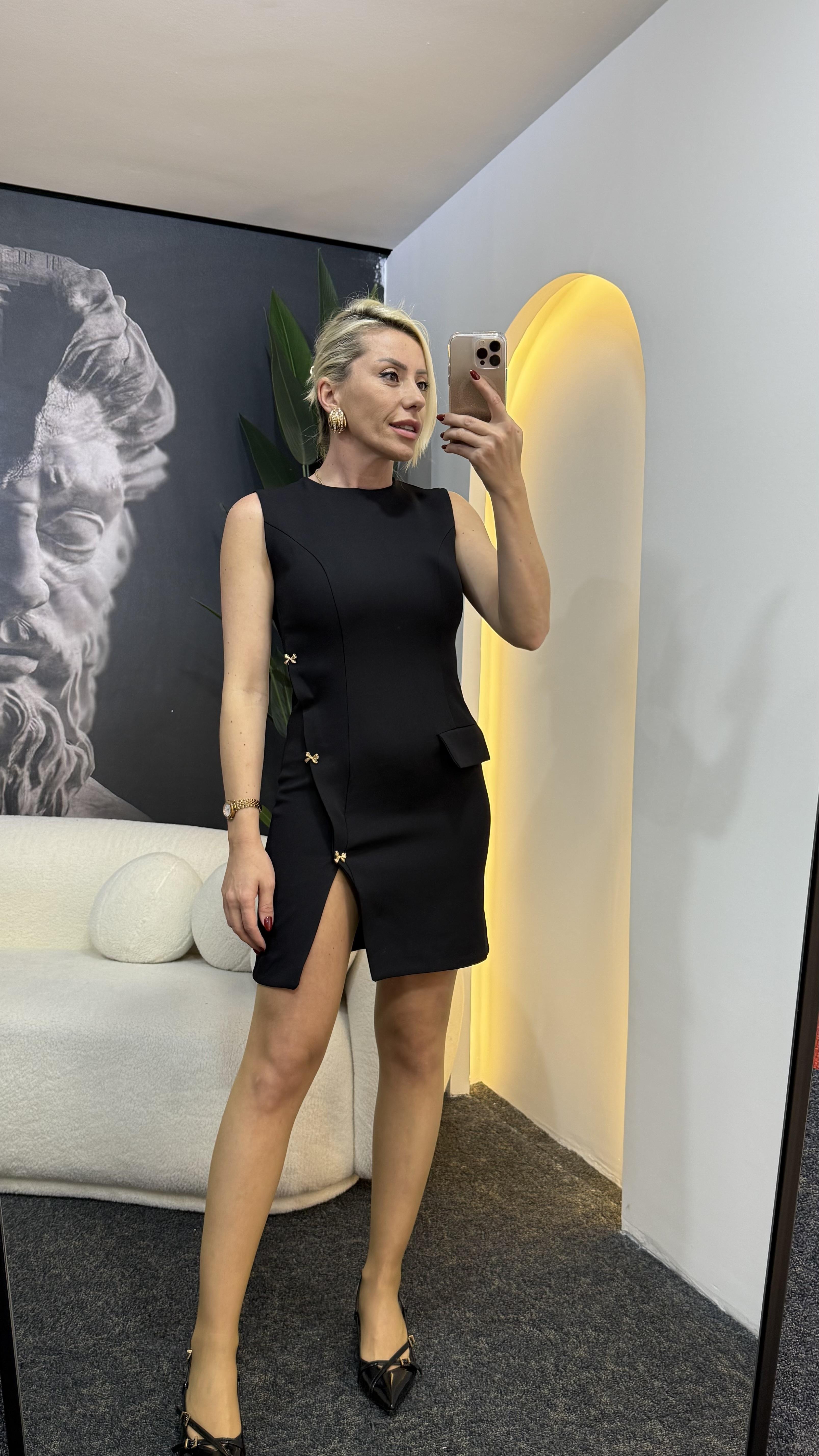 CANDY SİYAH KURDELA DETAYLI ELBİSE