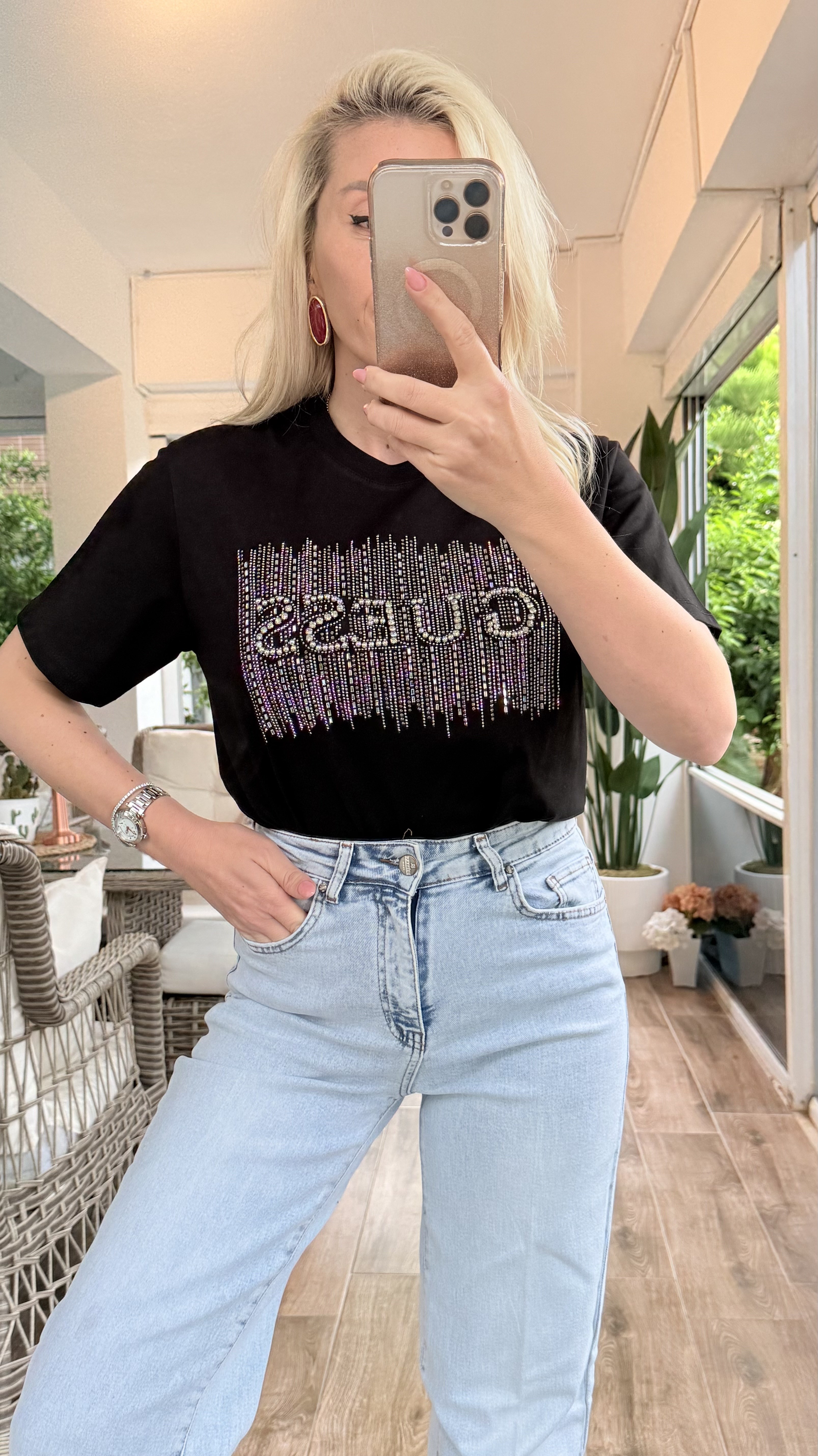 CWENS SİYAH TAŞLI TSHRT 