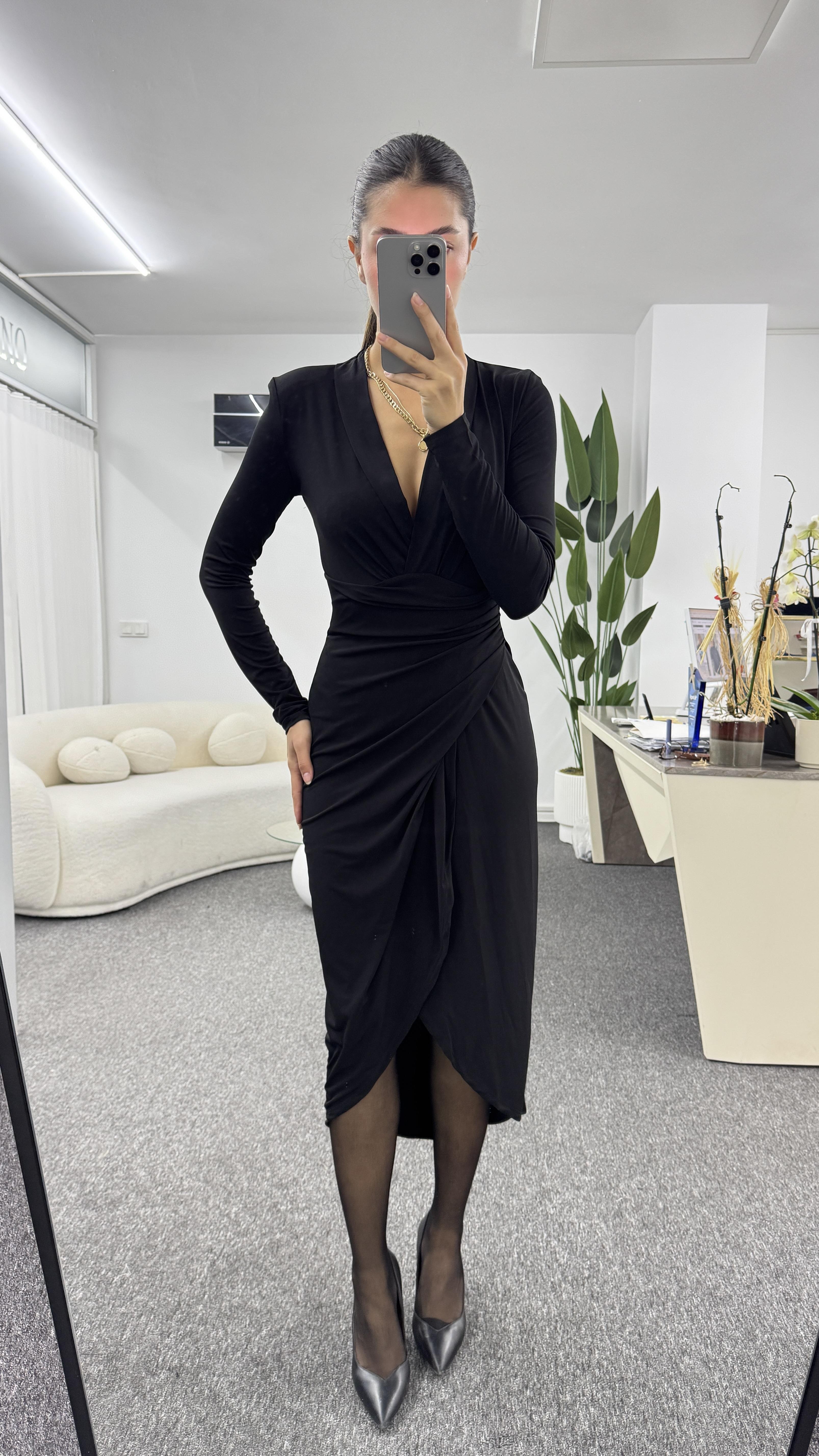 ELLİY SİYAH DRAPE ELBİSE
