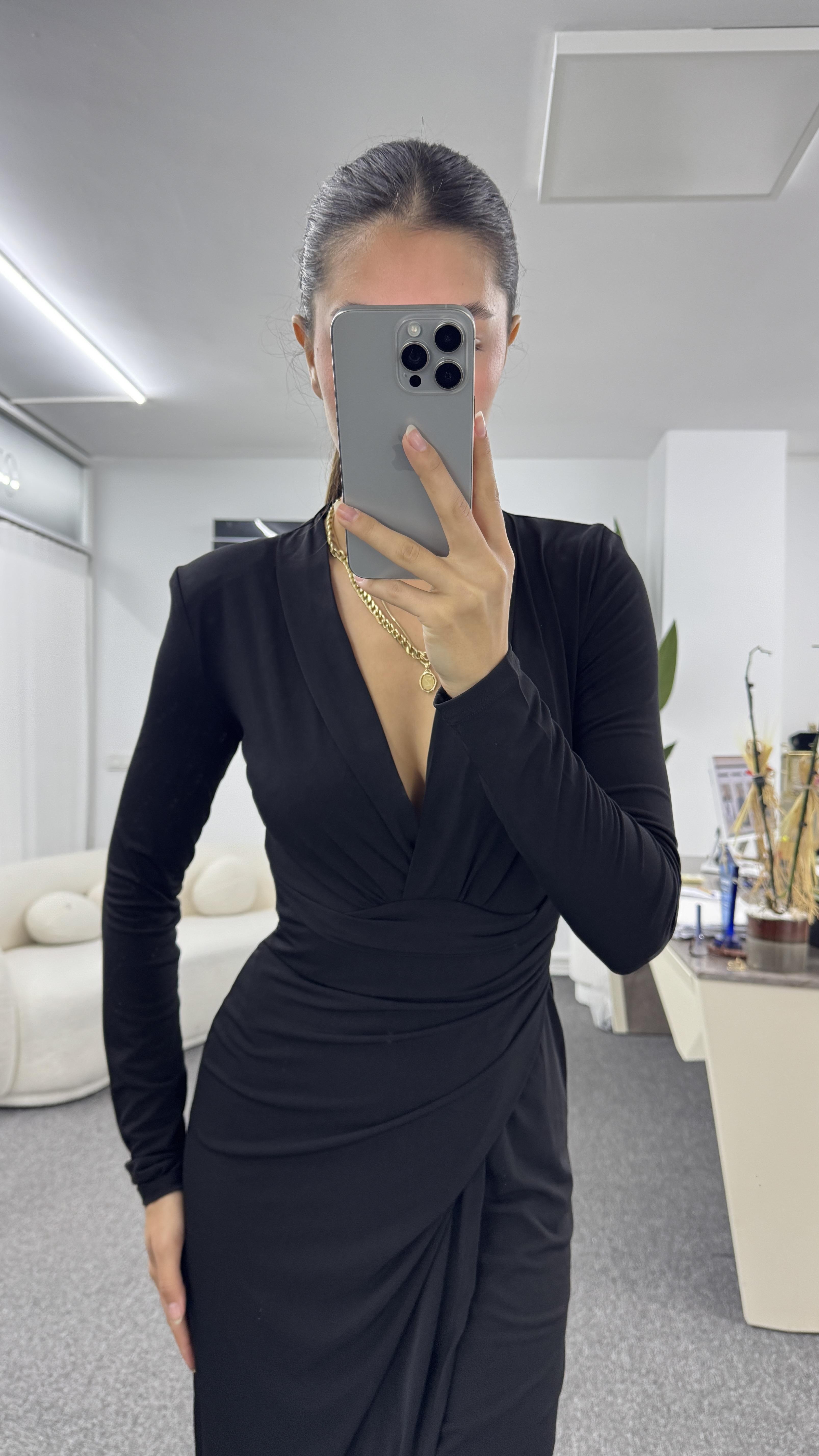 ELLİY SİYAH DRAPE ELBİSE