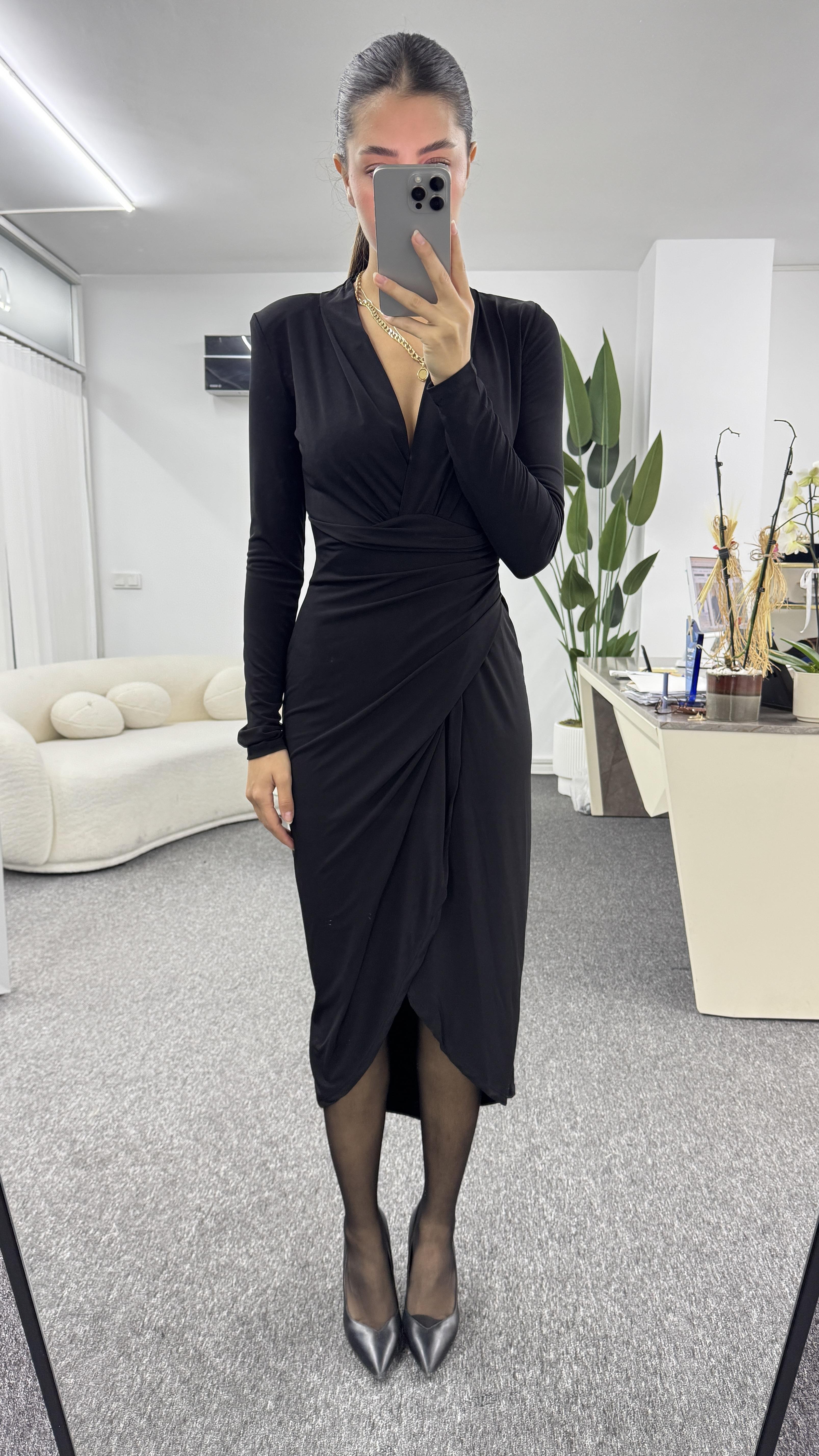 ELLİY SİYAH DRAPE ELBİSE