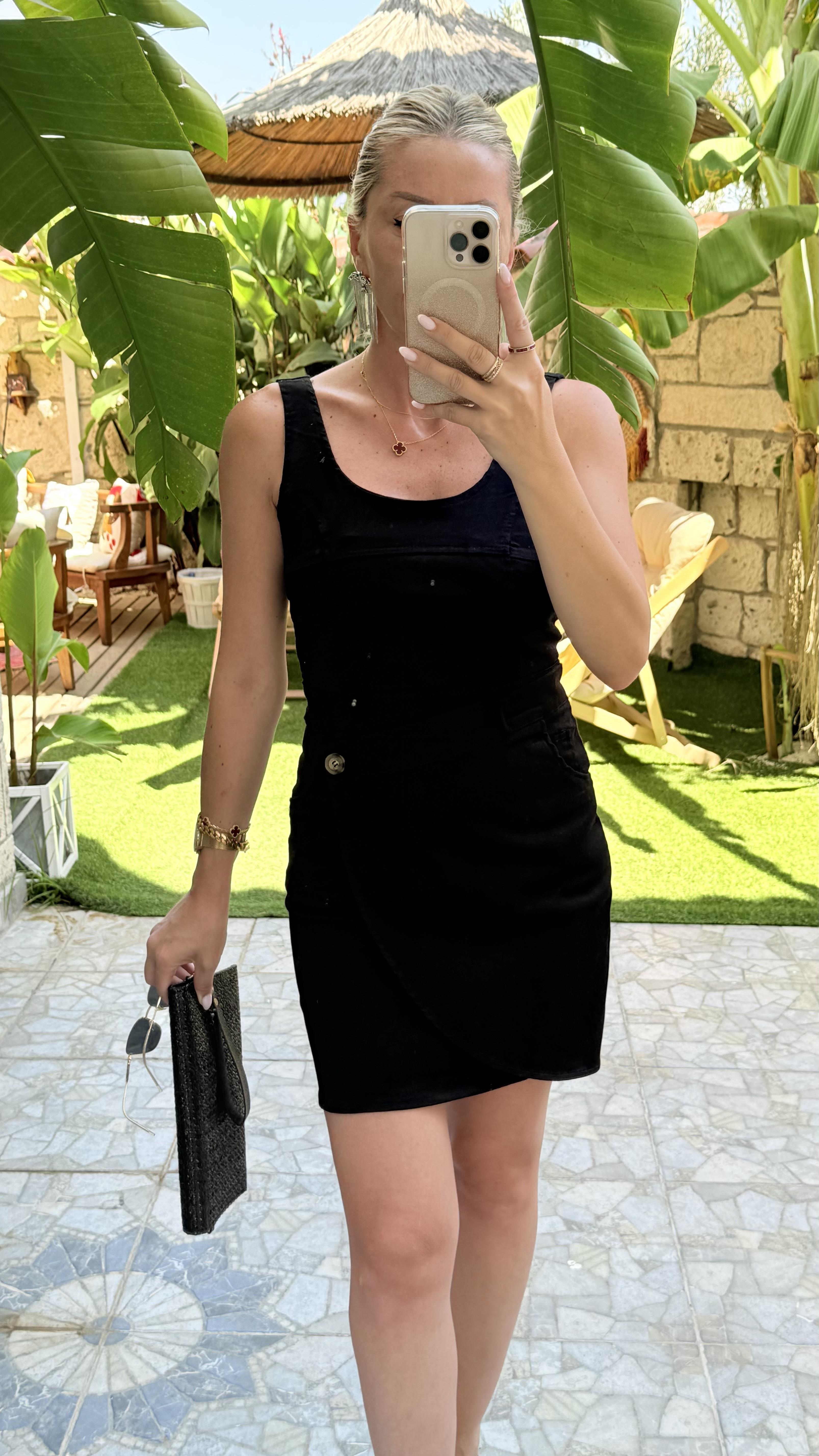 ELLY SİYAH GABARDİN ELBİSE