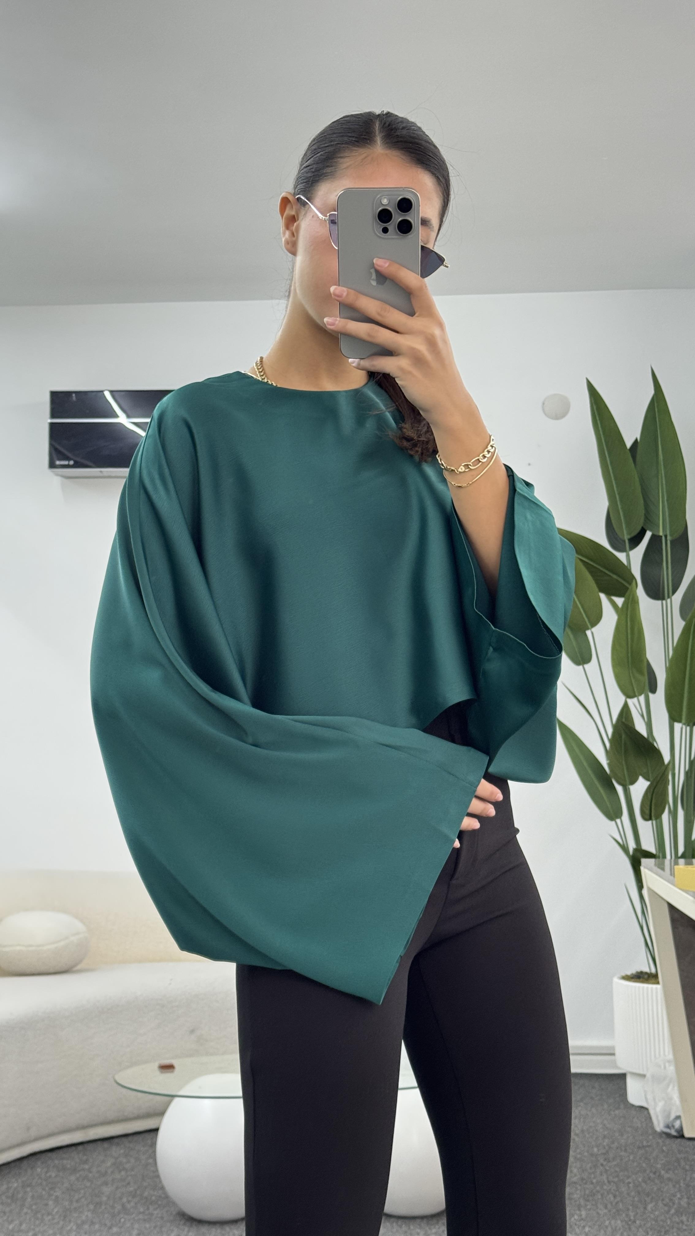 ENZO YEŞİL SATEN BLUZ