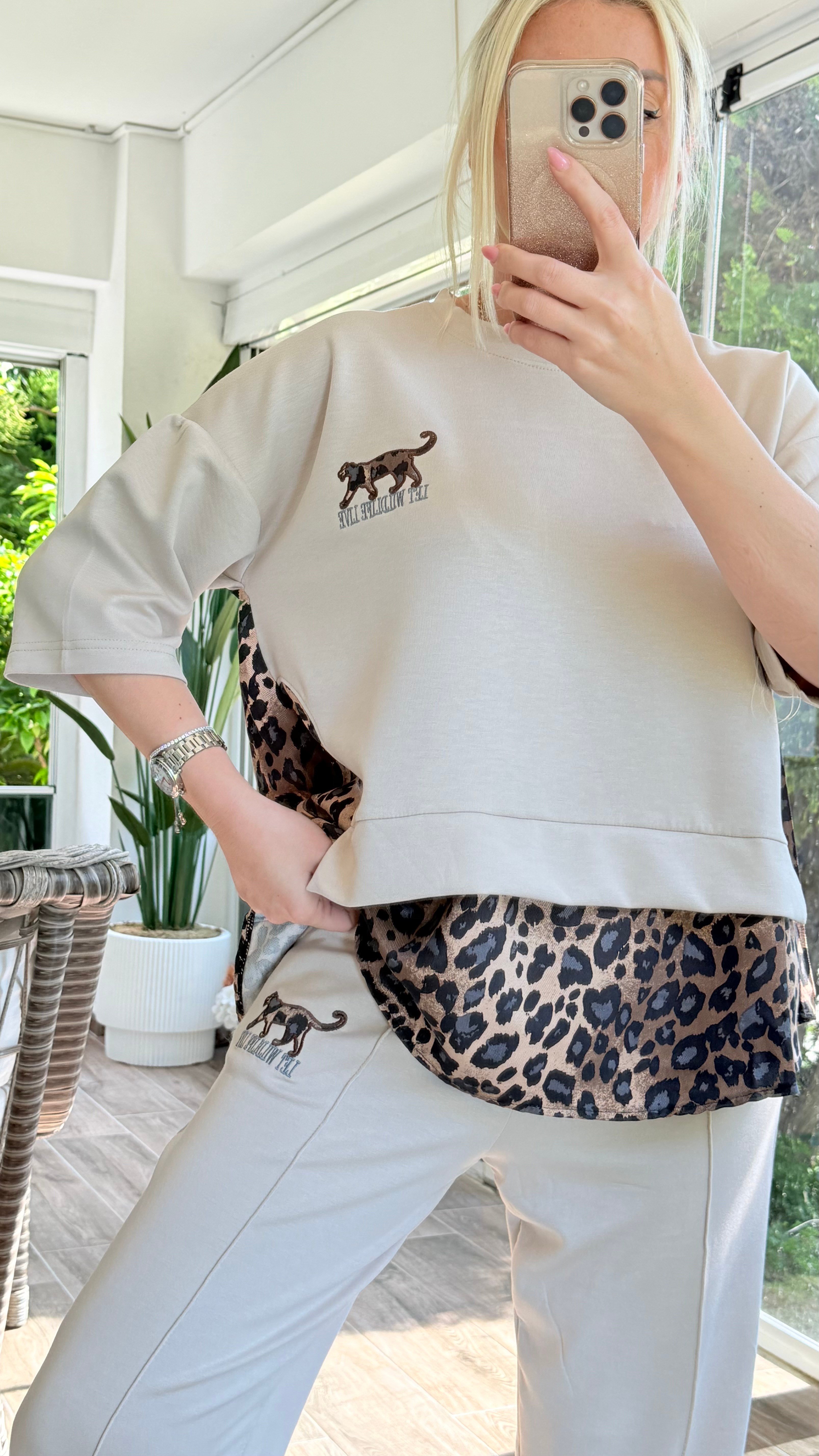 ERİLS KREMRENGİ LEOPAR TAKIM 