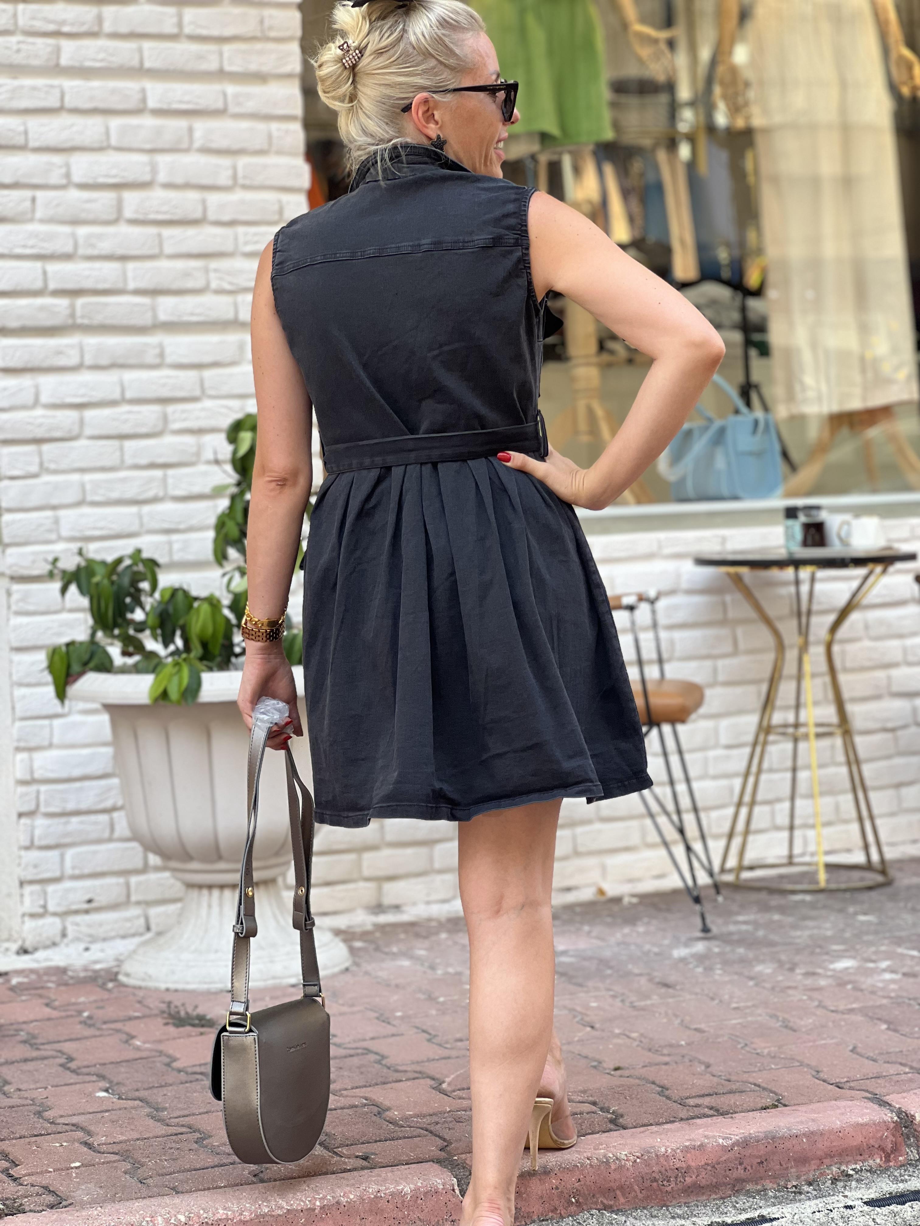 FRUT SİYAH KOT ELBİSE