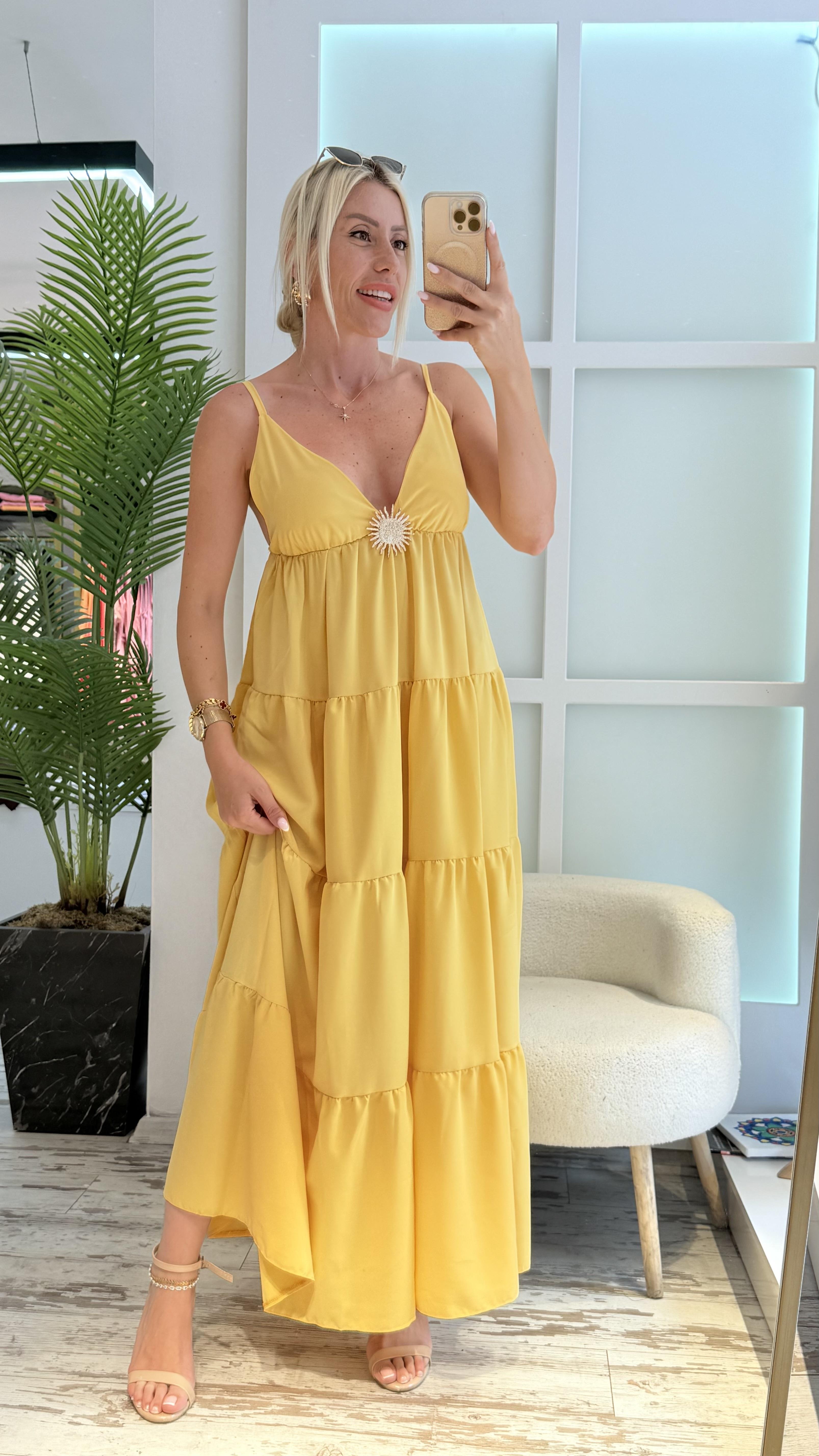 GENİY SARI TOKALI ELBİSE