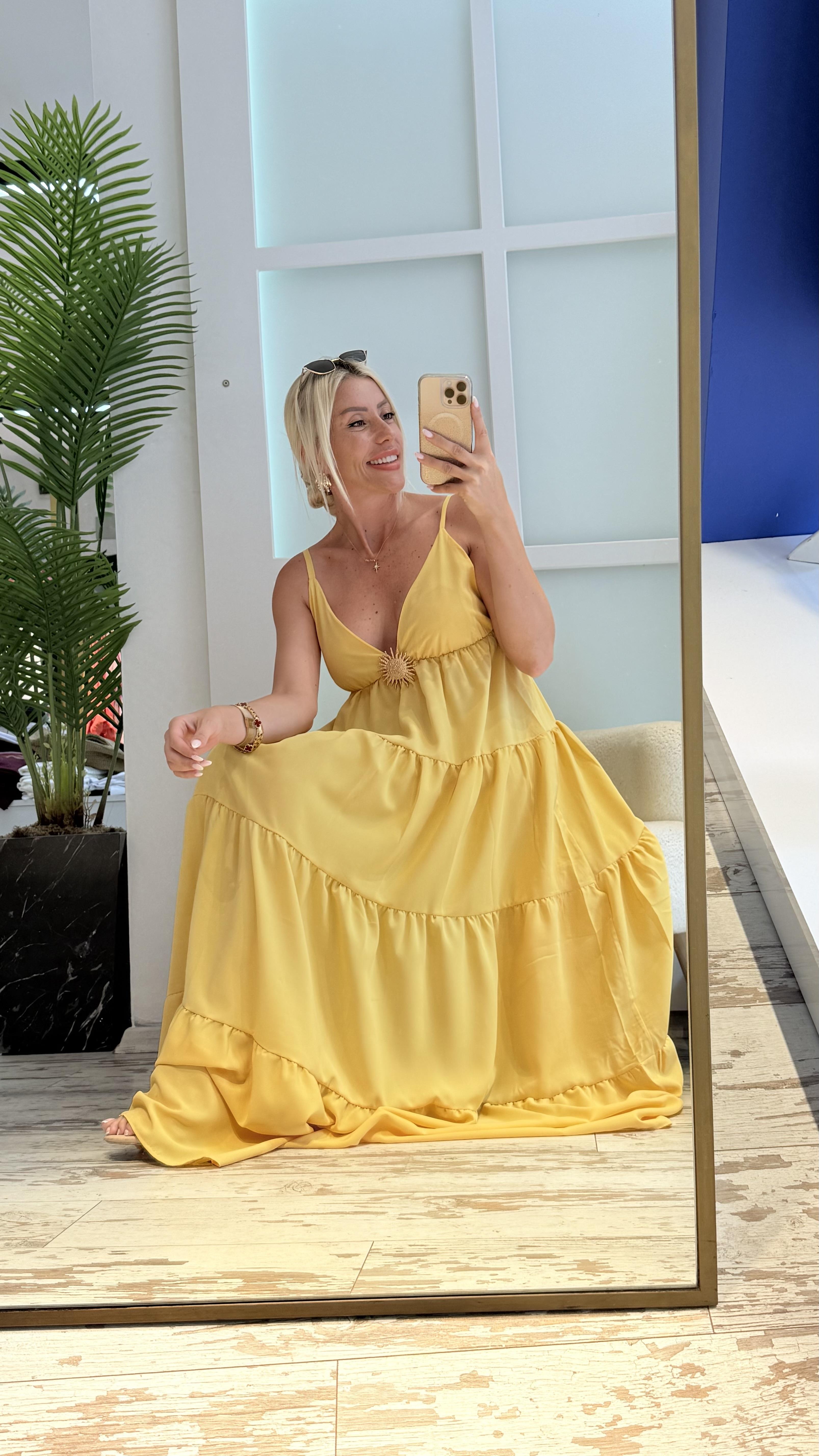 GENİY SARI TOKALI ELBİSE