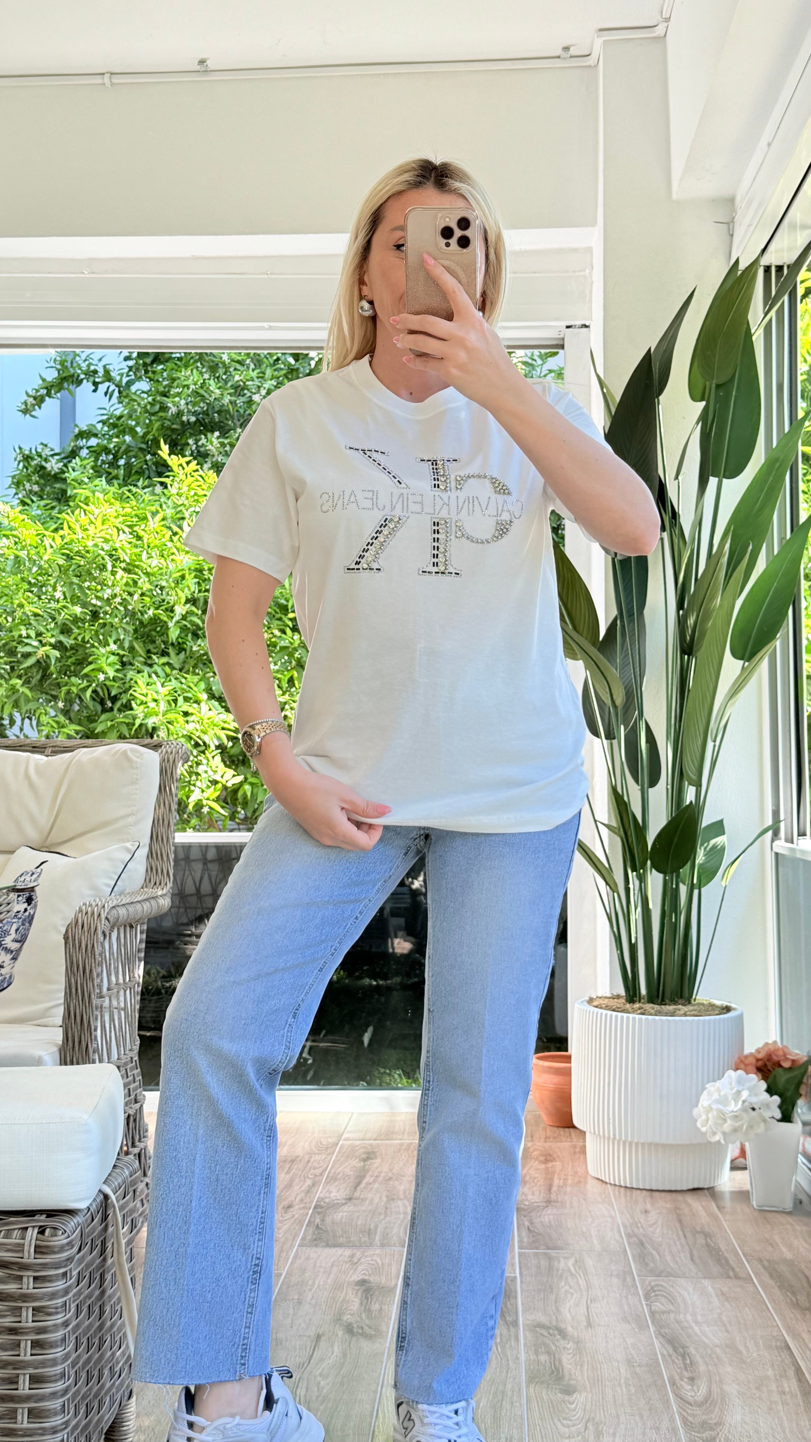 GENSO BEYAZ TAŞLI TSHRT