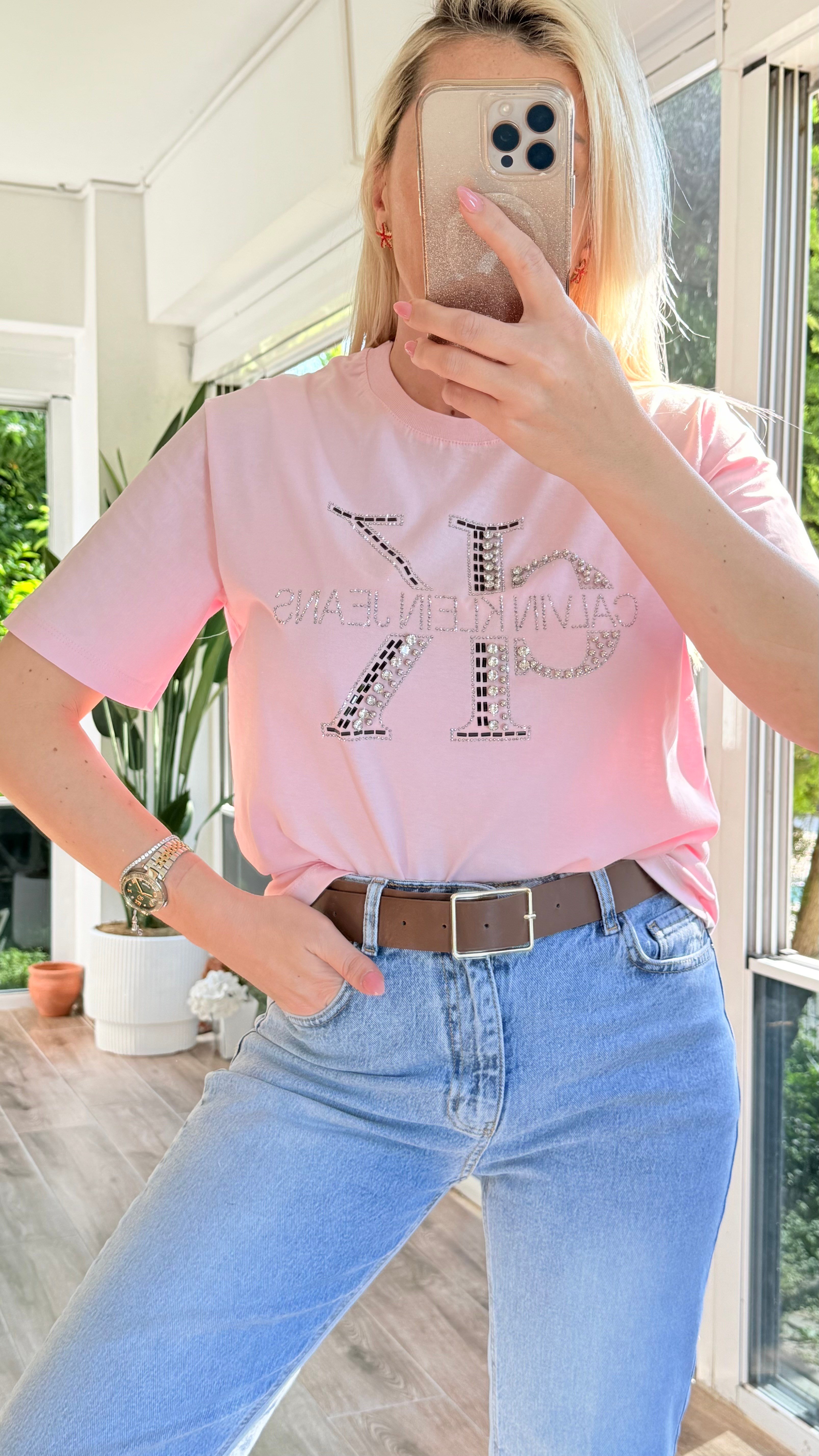 GENSO PEMBE TAŞLI TSHRT 