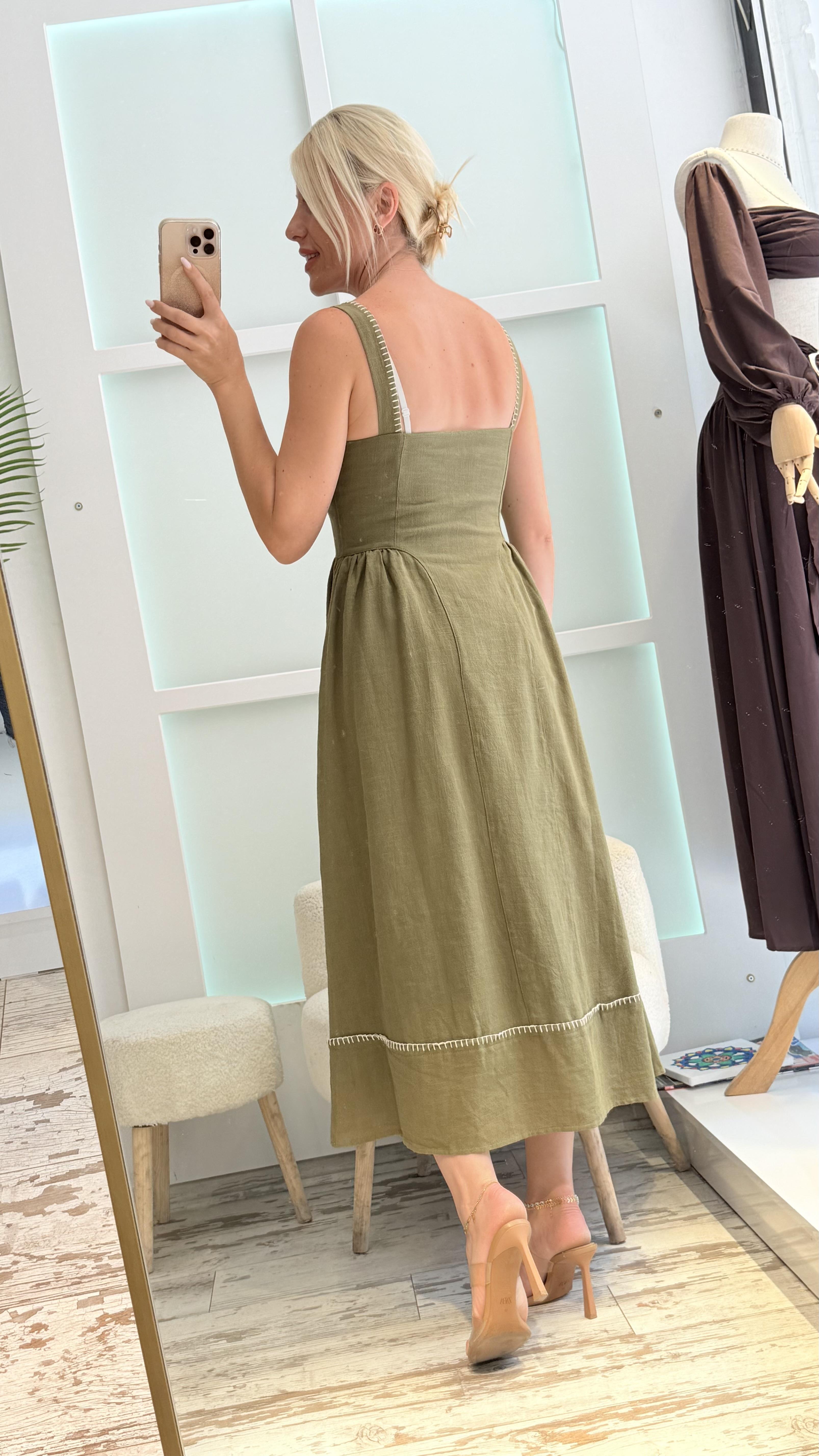 HİLY YEŞİL DOKUMA ELBİSE 