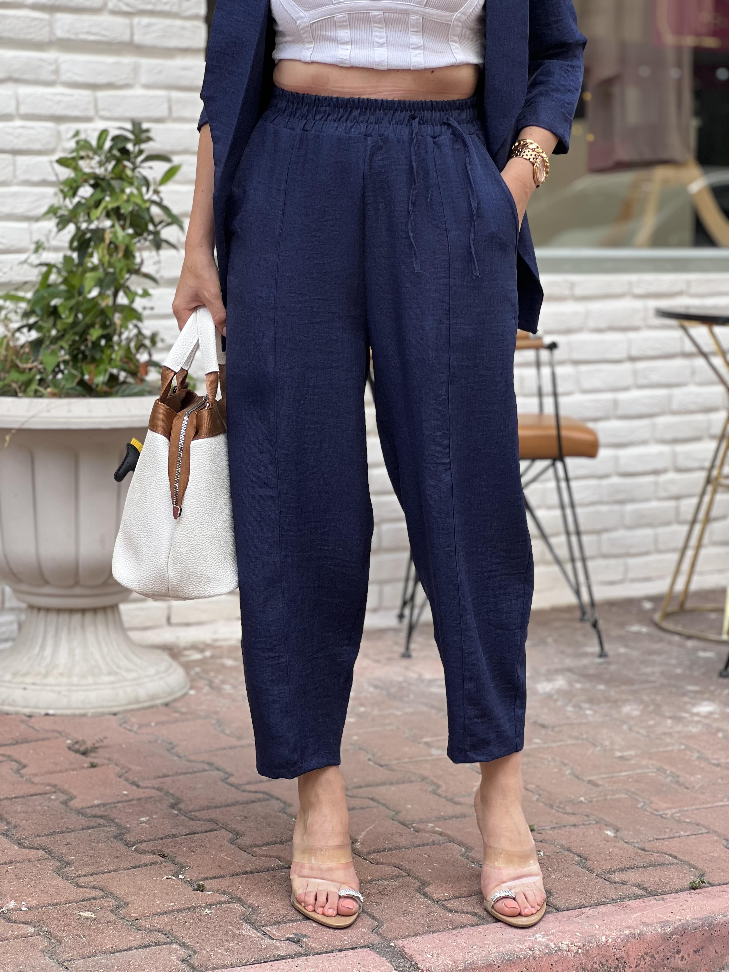 KETEN LACİVERT PANTOLON 