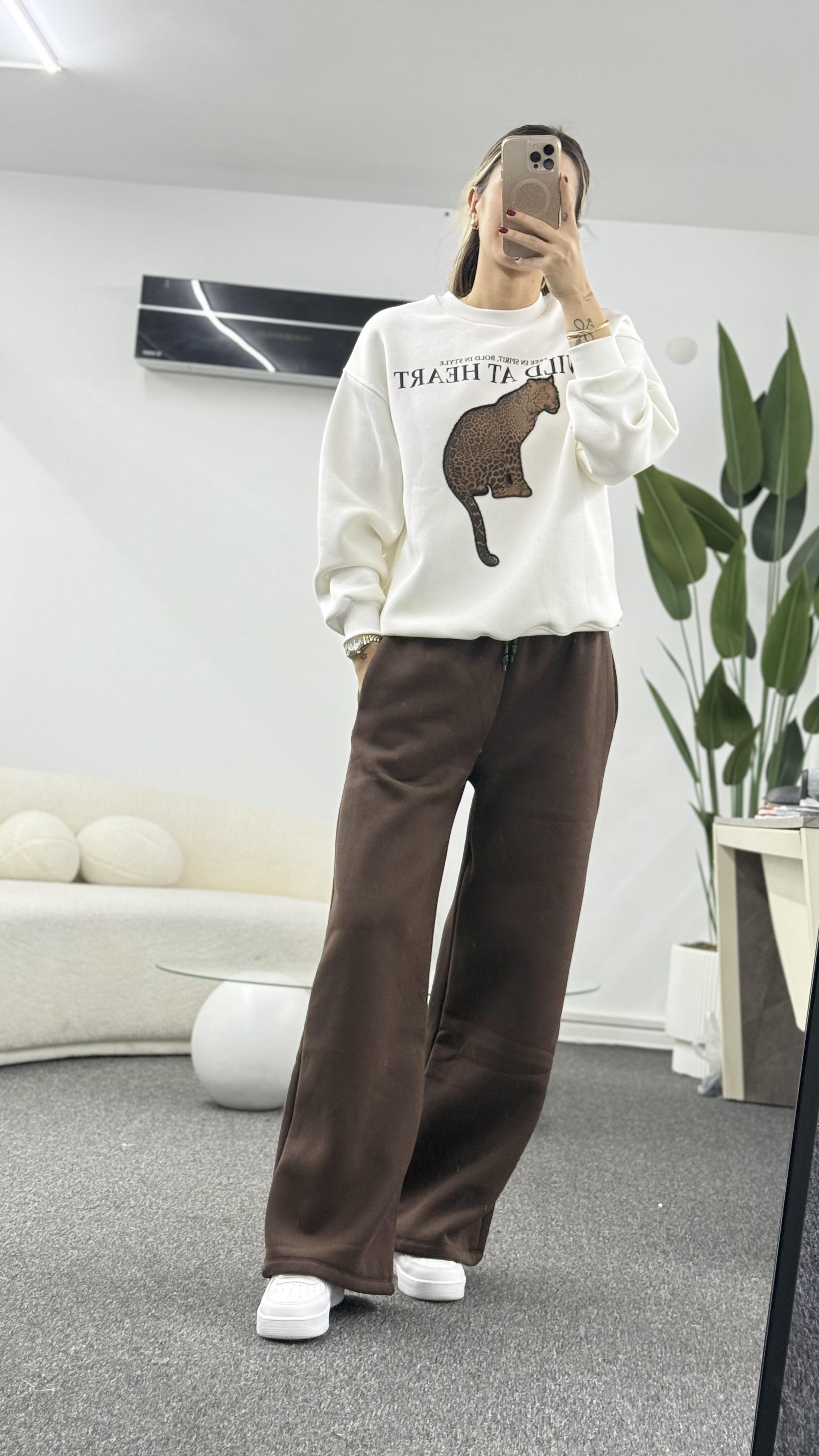 KİNSY LEOPAR DETAYLIBEYAZ SWEATSHIRT