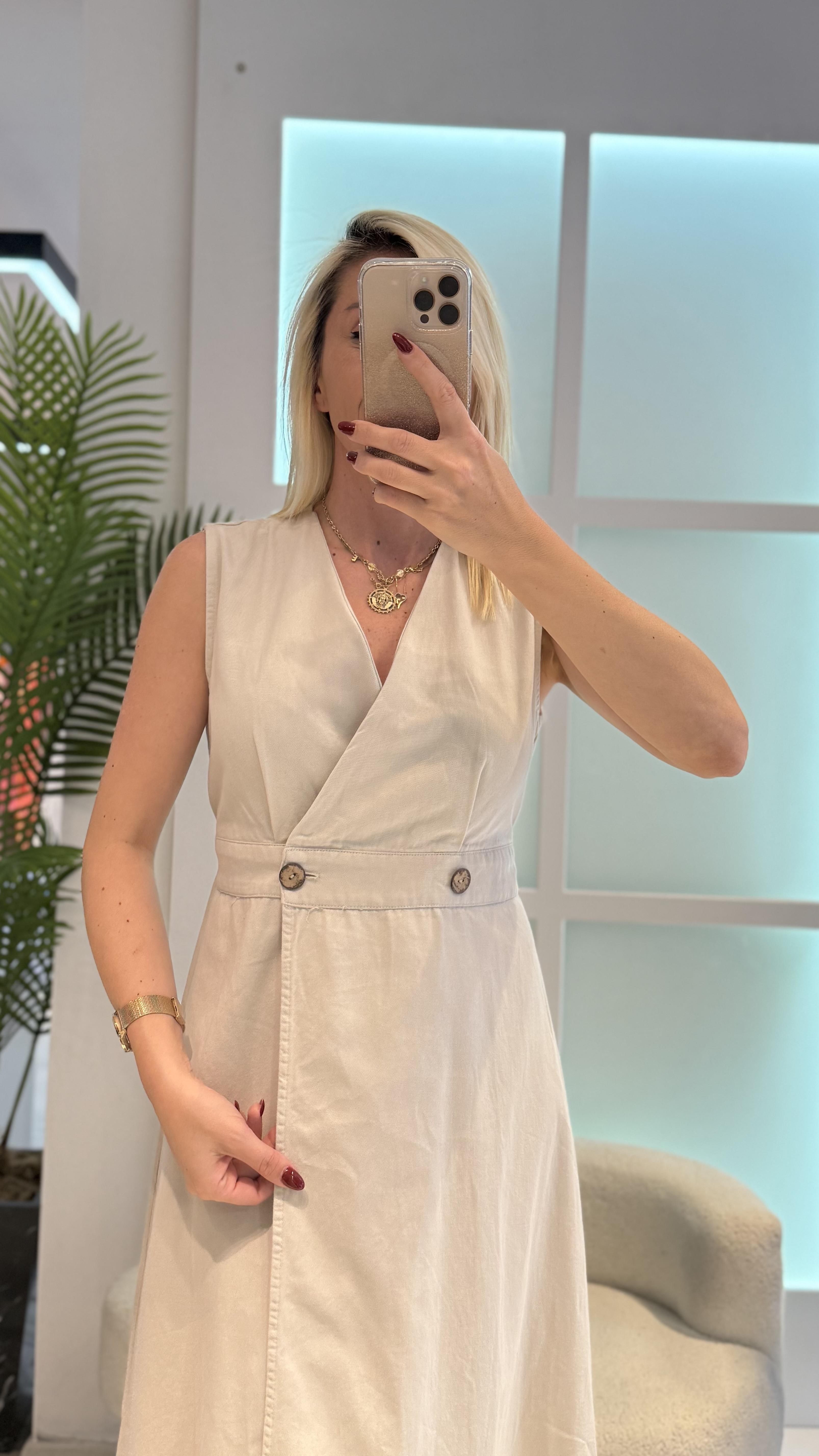 KREM GABARDİN ELBİSE