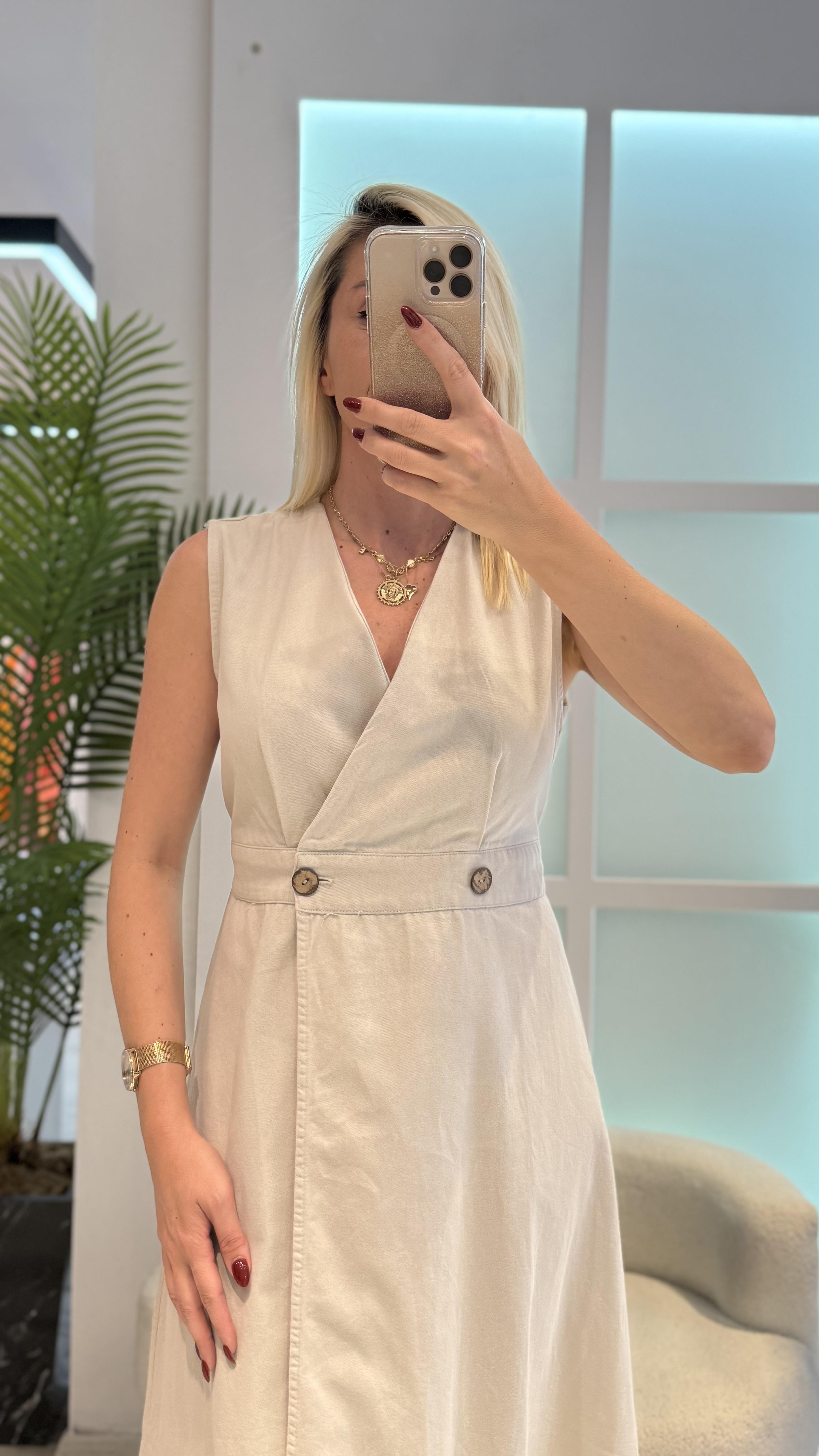 KREM GABARDİN ELBİSE