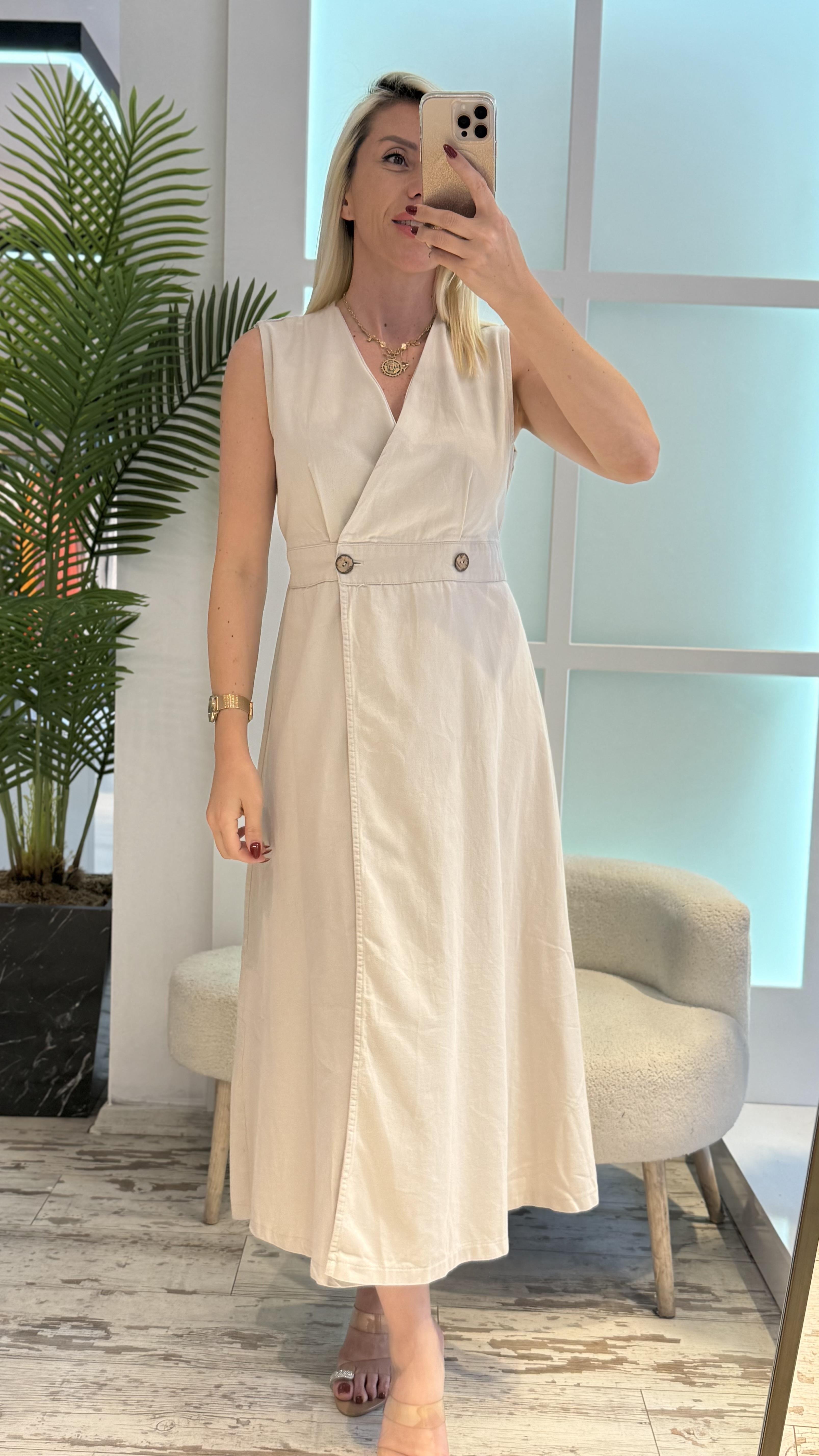 KREM GABARDİN ELBİSE