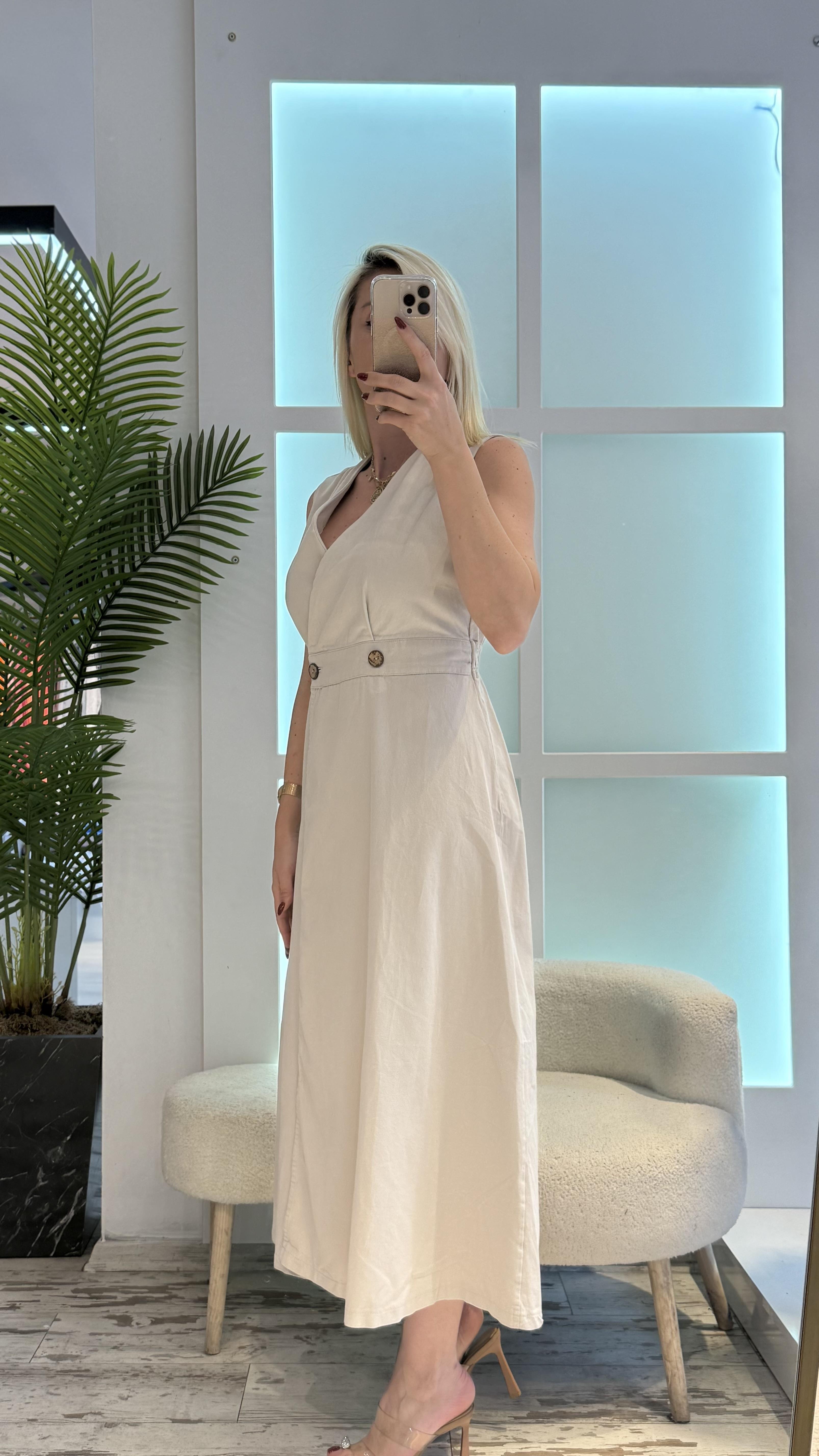 KREM GABARDİN ELBİSE