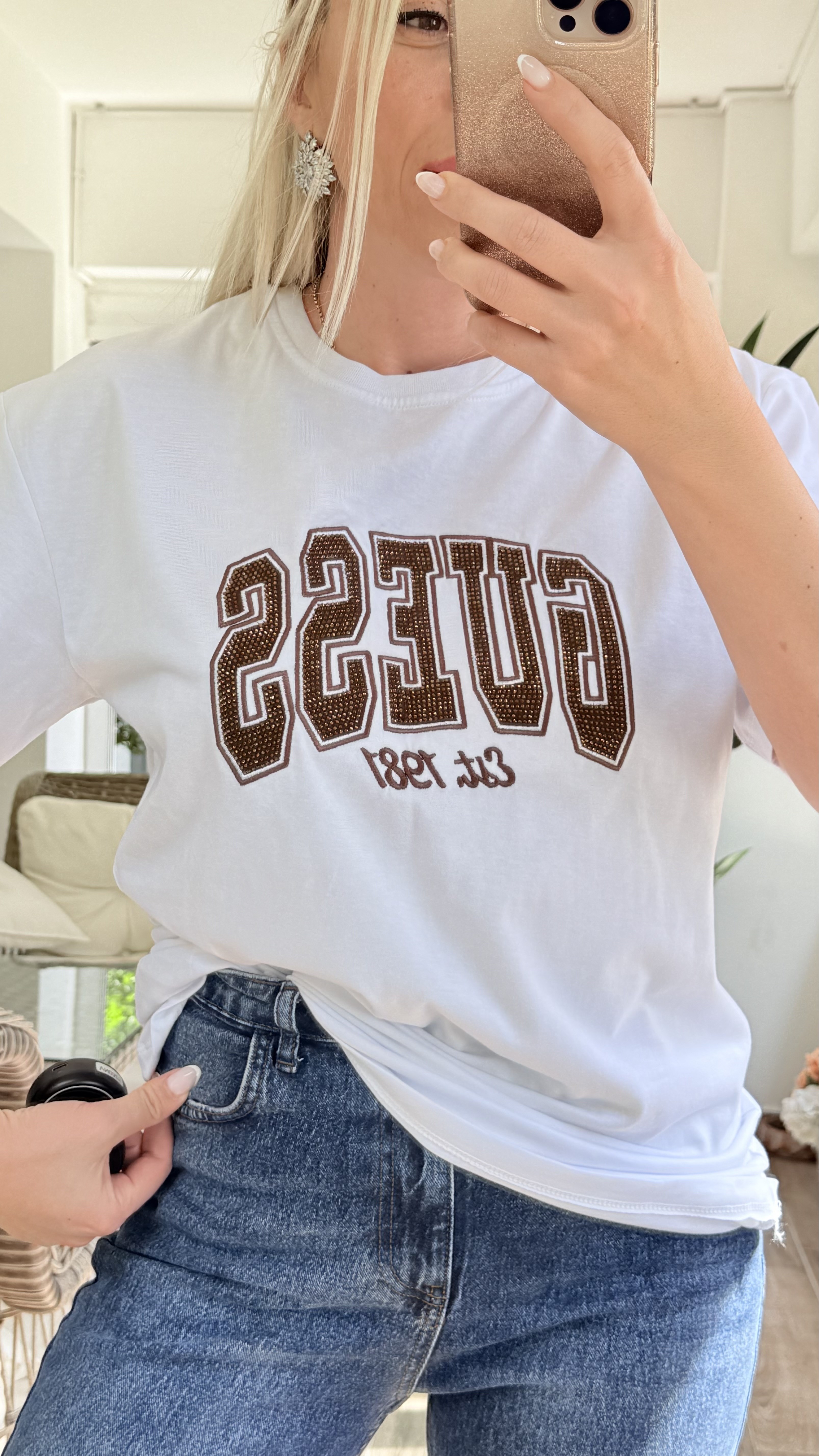 KÜİŞ BEYAZ KAHVE YAZILI TSHRT