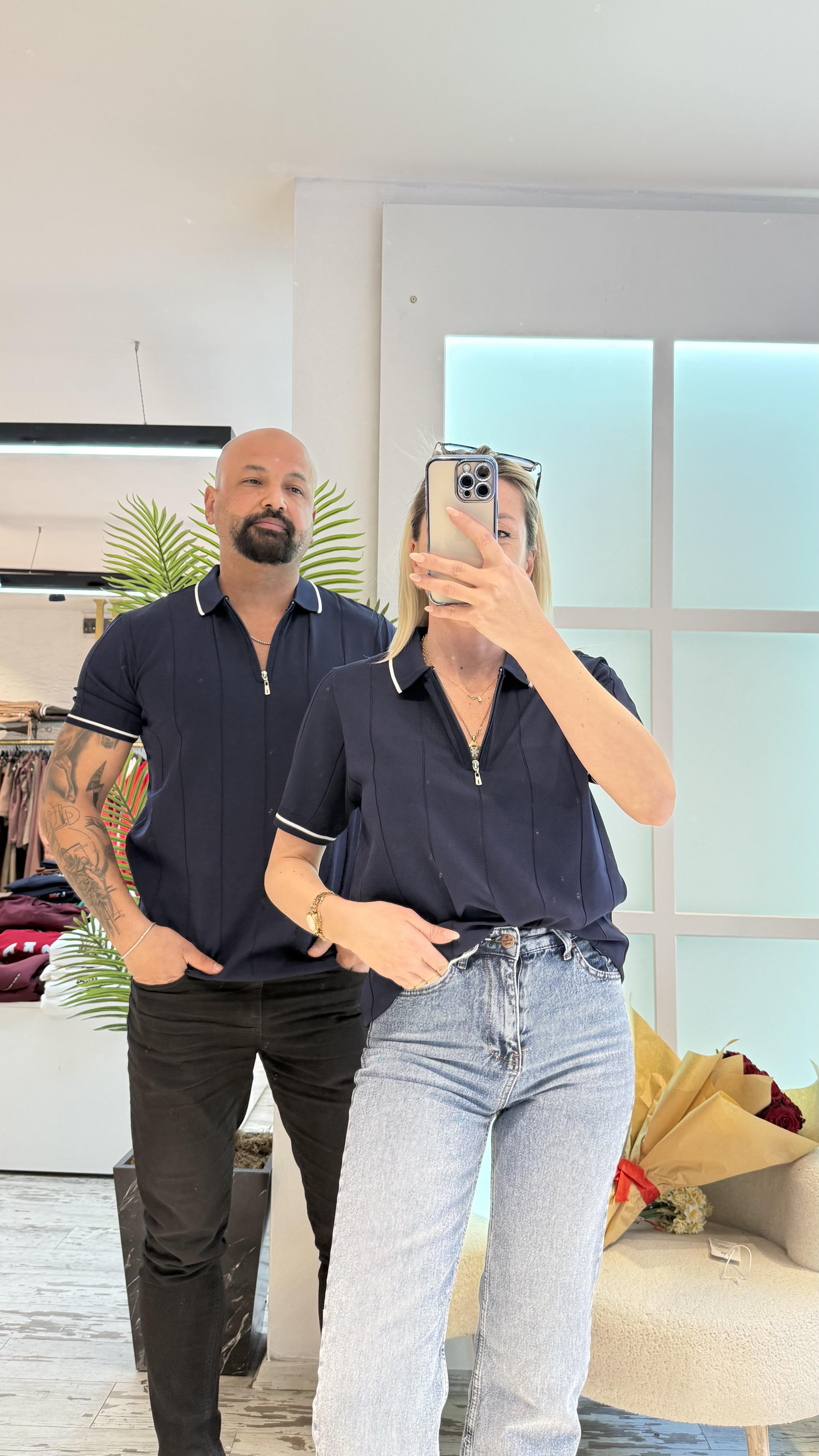 LACİVERT FERMUAR DETAYLI TRİKO TSHİRT