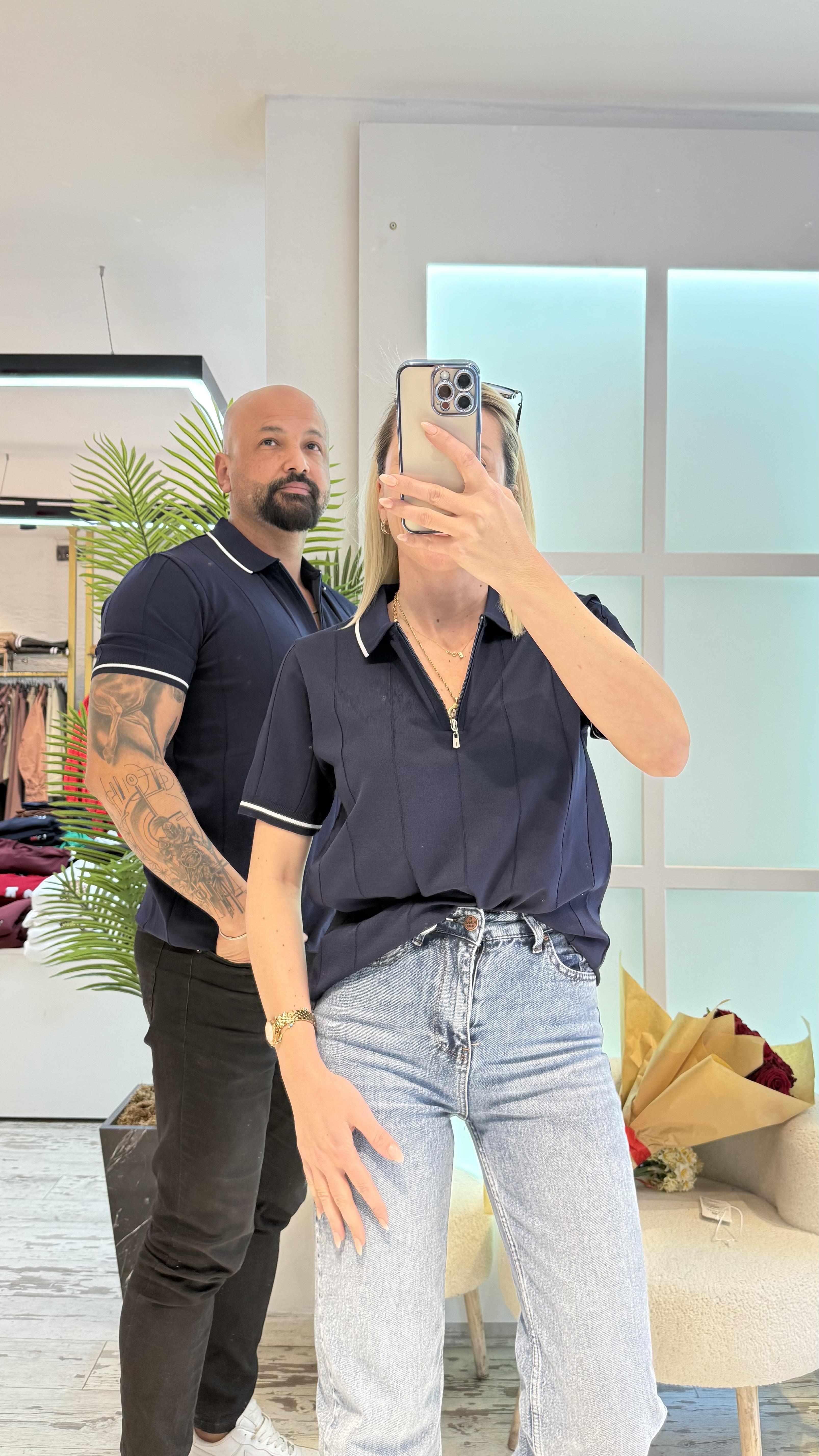 LACİVERT FERMUAR DETAYLI TRİKO TSHİRT