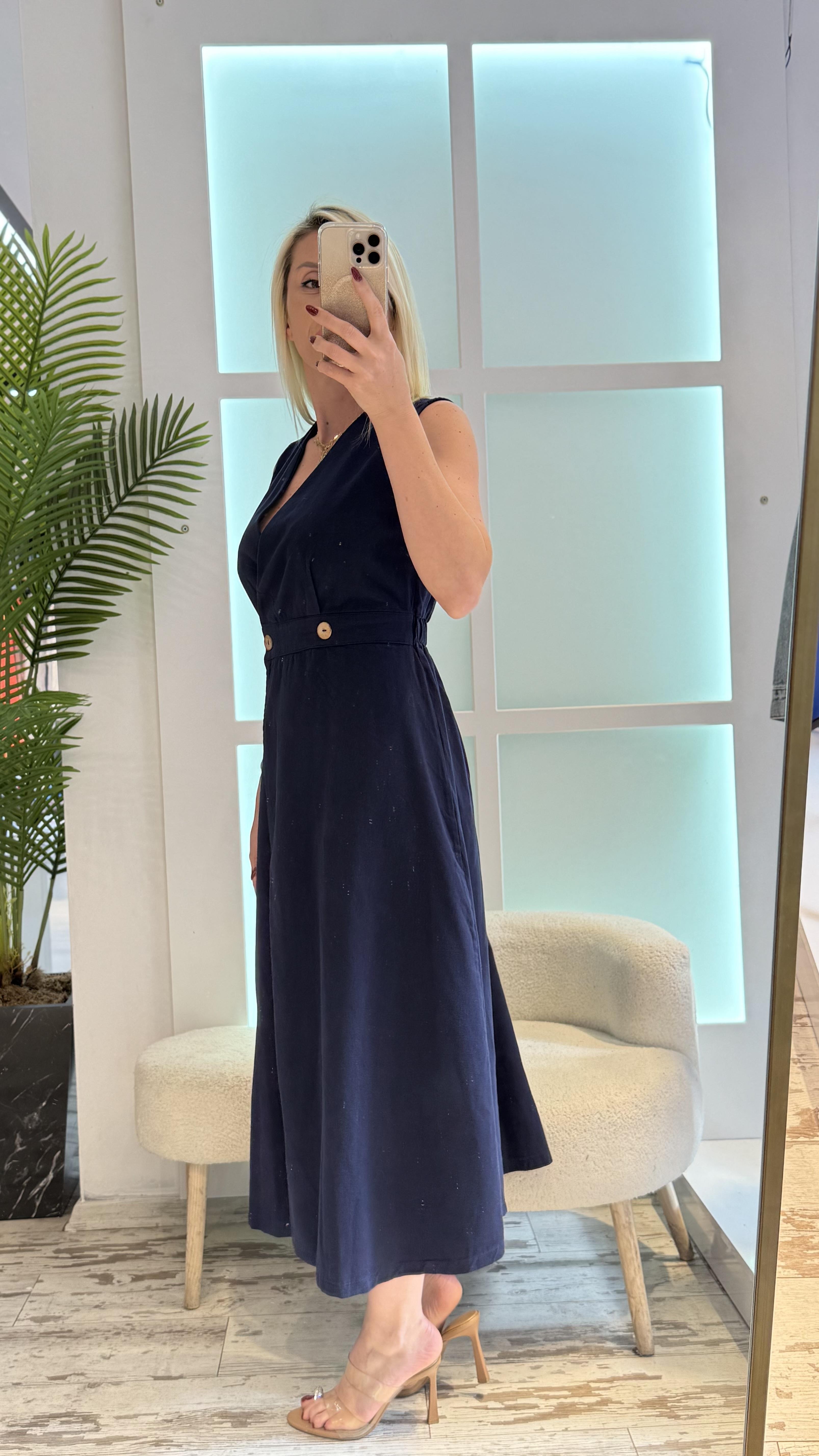 LACİVERT GABARDİN ELBİSE