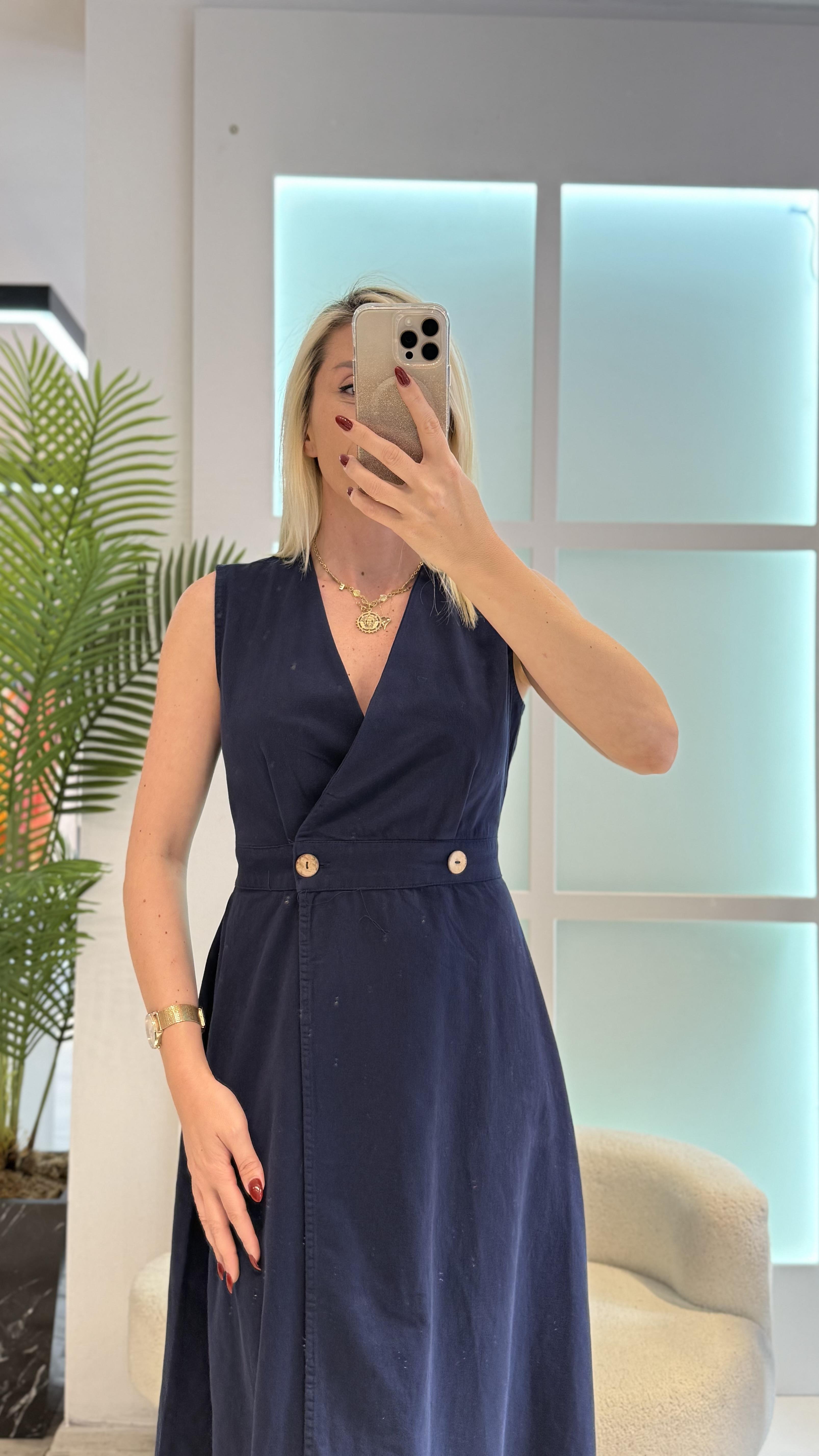 LACİVERT GABARDİN ELBİSE