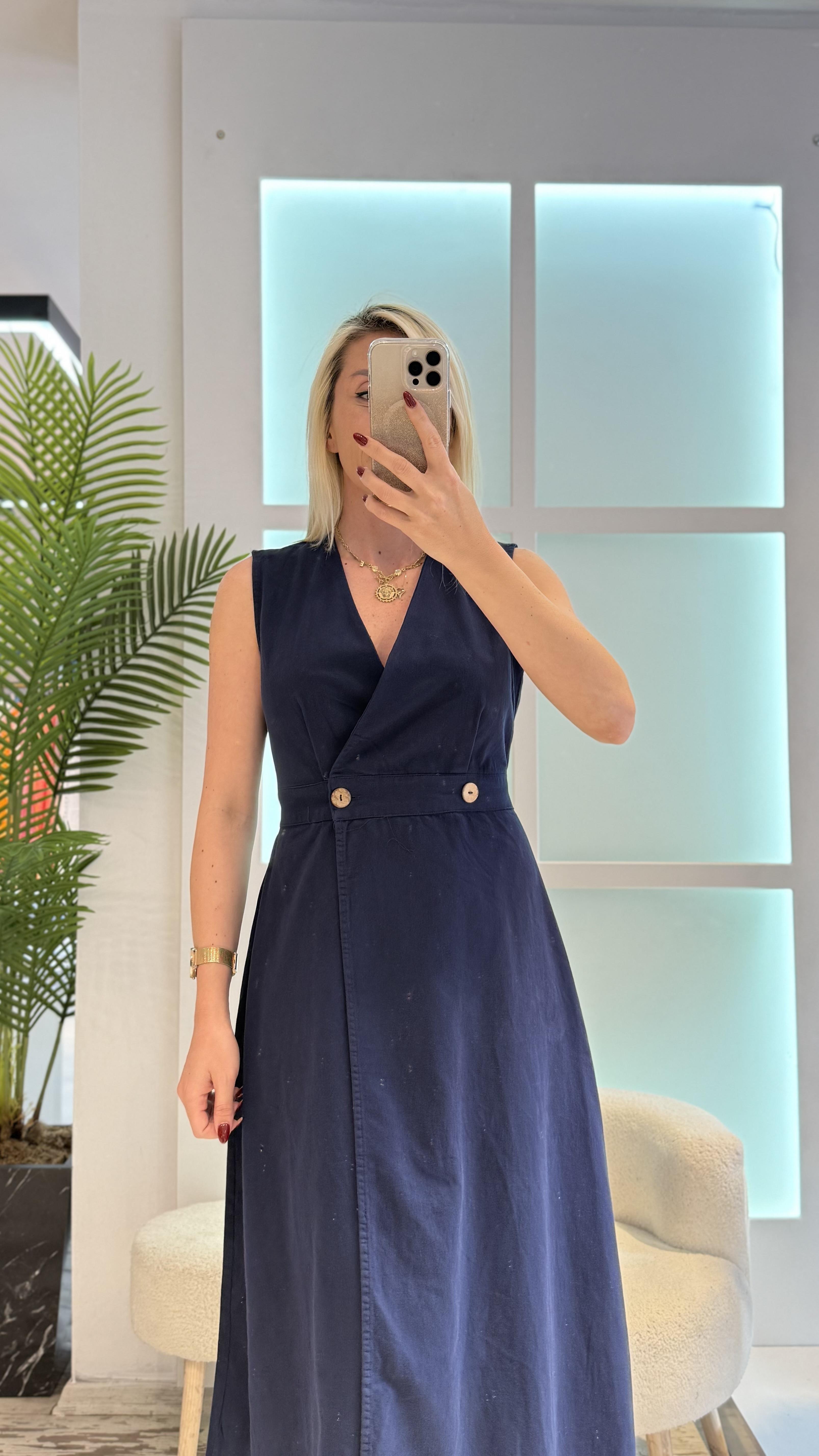 LACİVERT GABARDİN ELBİSE