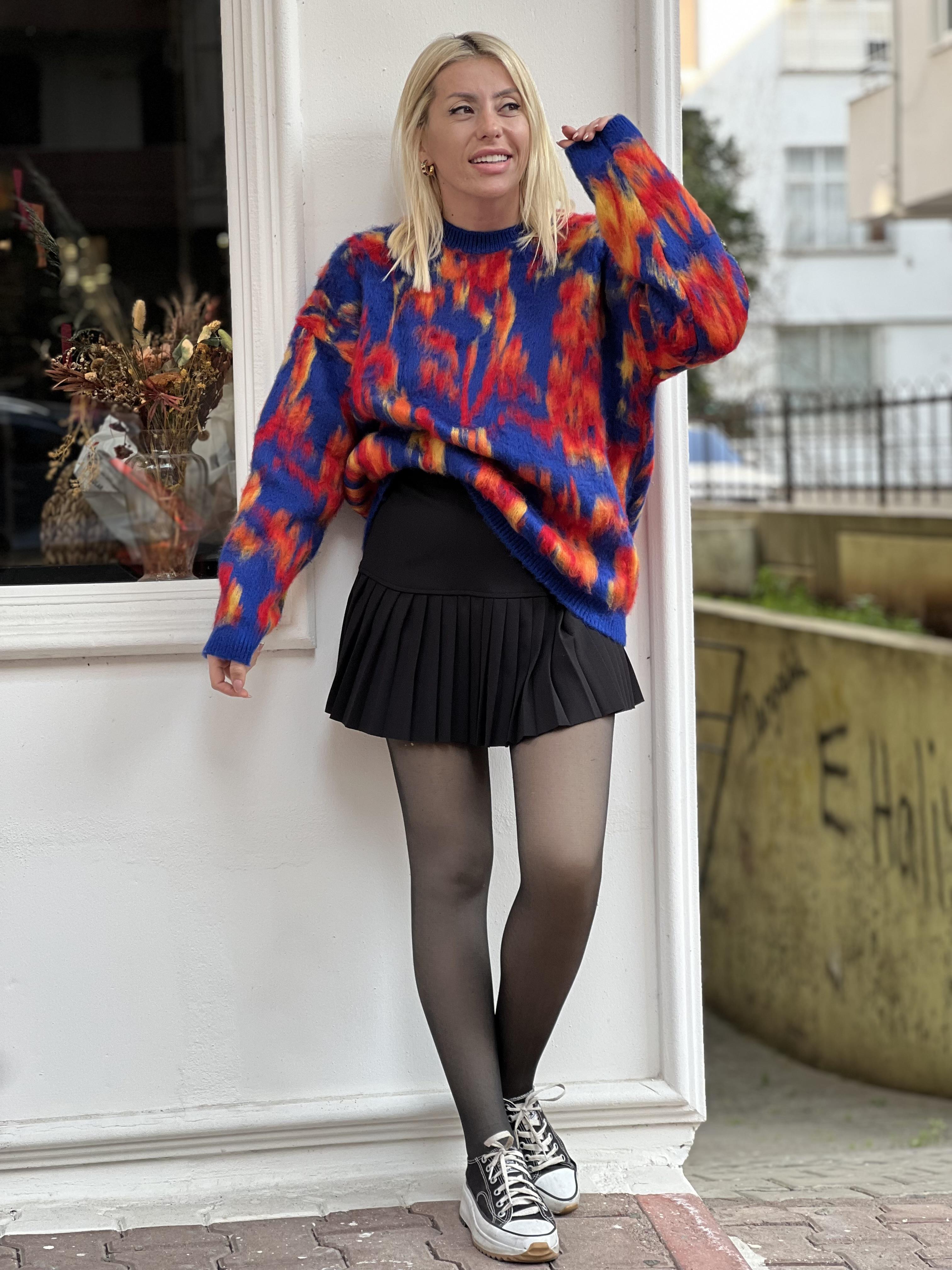 LACİVERT KIRMIZILI KAZAK 