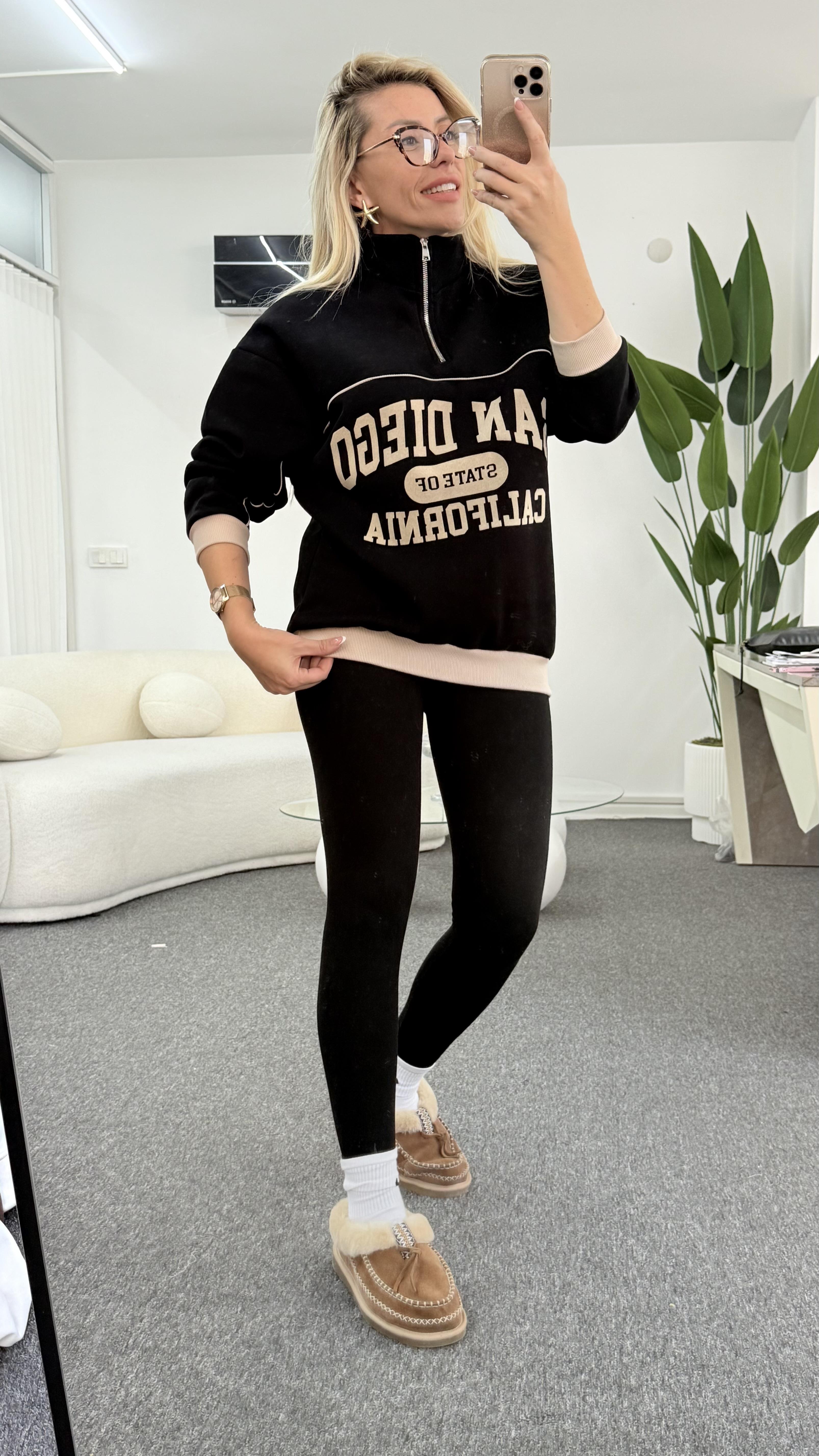 LENİSA FERMUARLI SİYAH SWEATSHIRT
