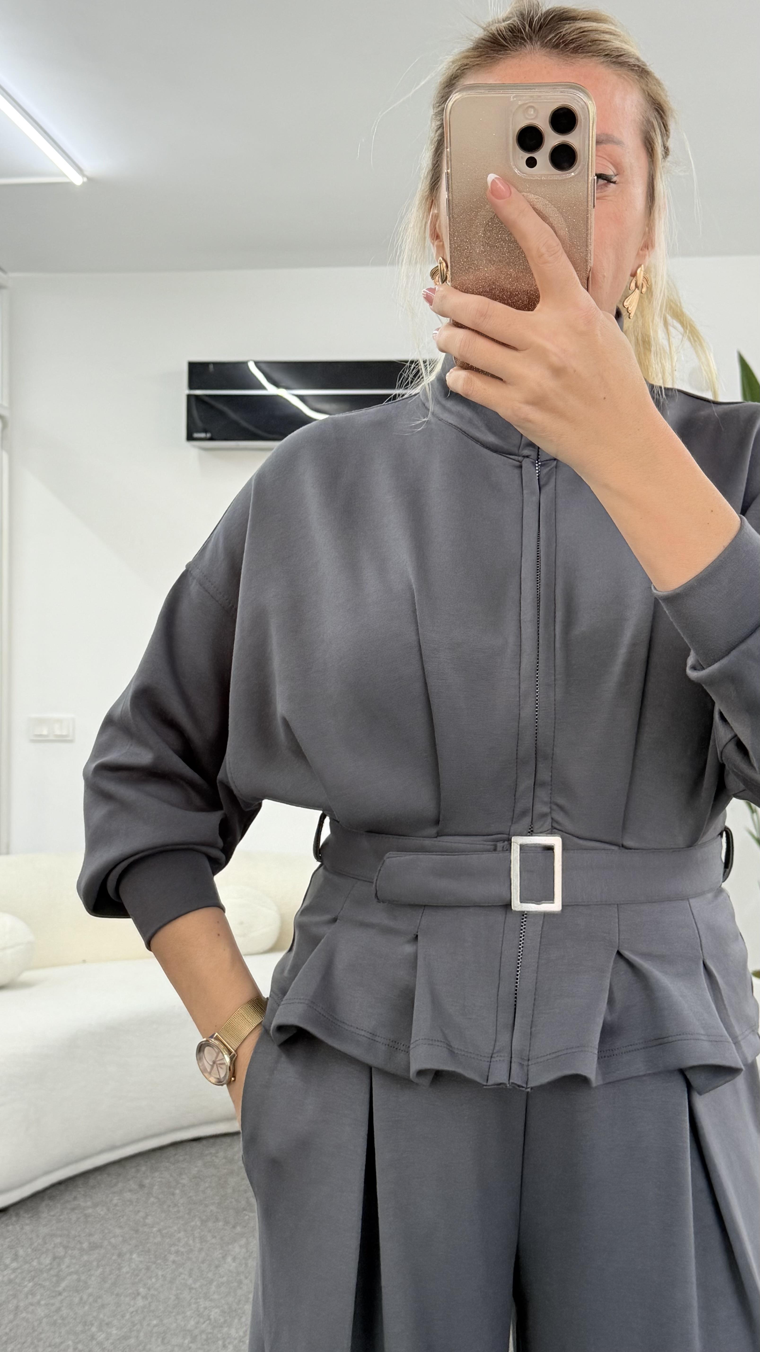LESYA ANTRASİT GRİ KEMER DETAYLI EŞOFMAN TAKIM