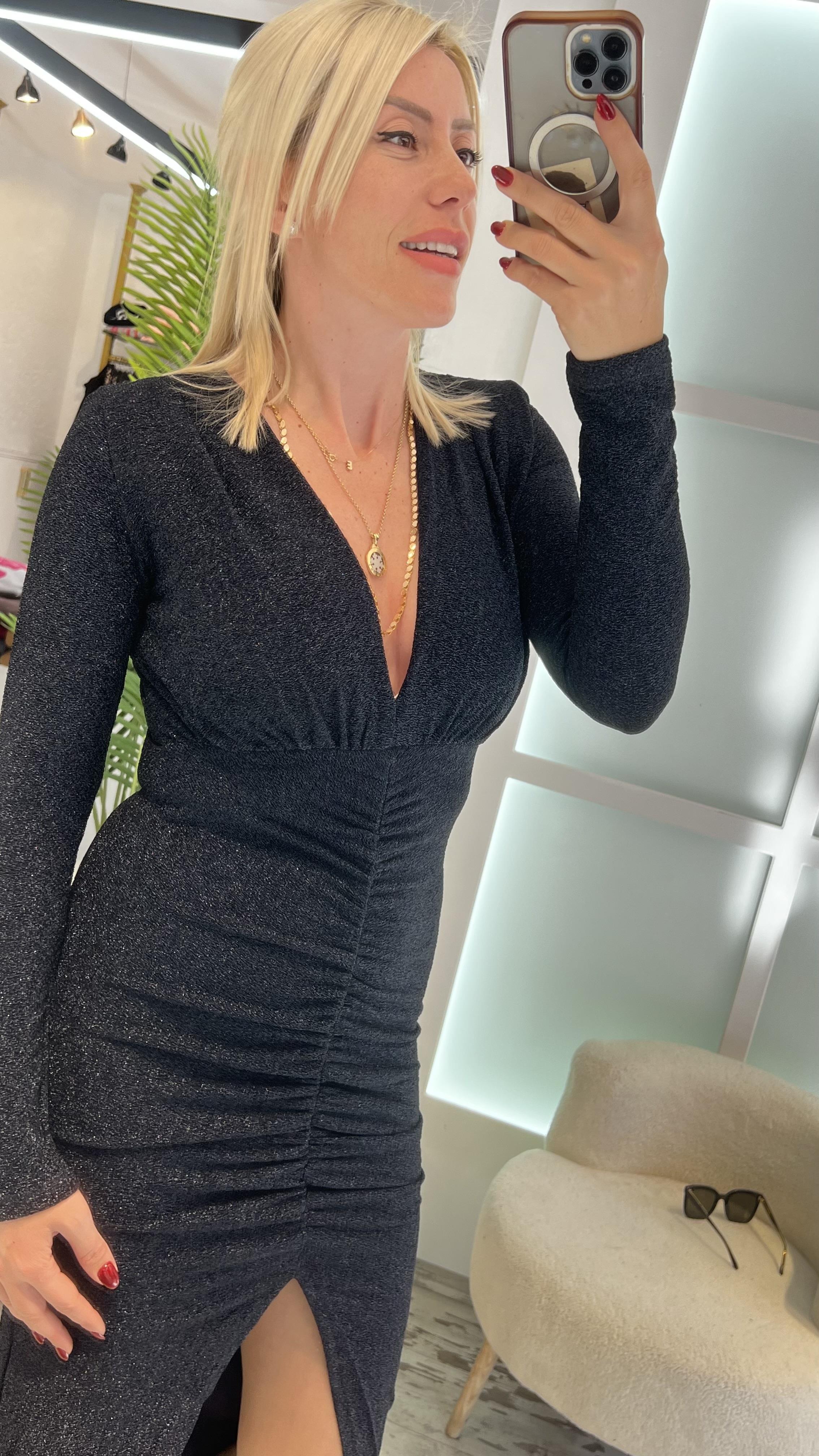 LUIS LACİVERT SİMLİ ELBİSE