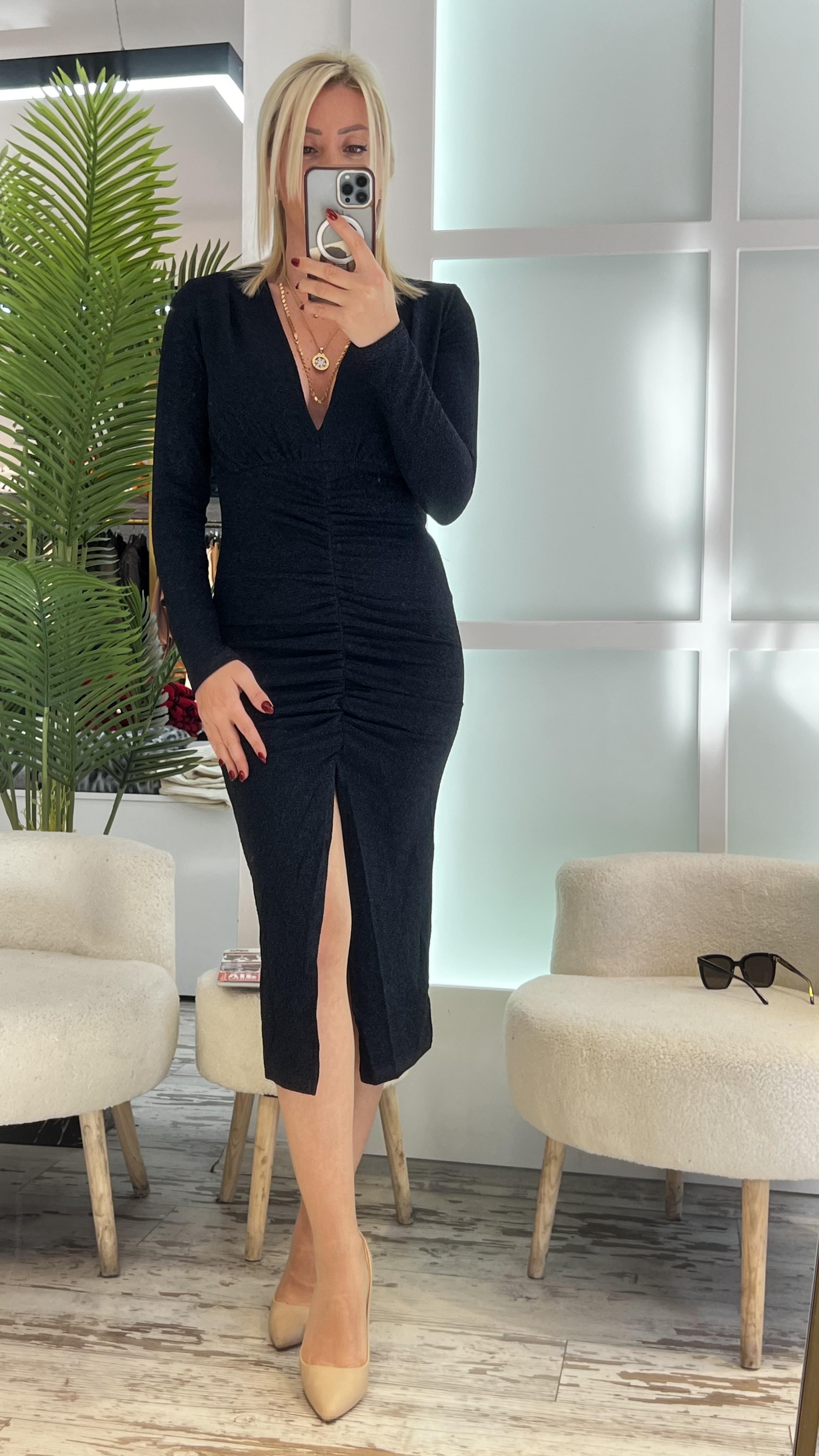 LUIS LACİVERT SİMLİ ELBİSE