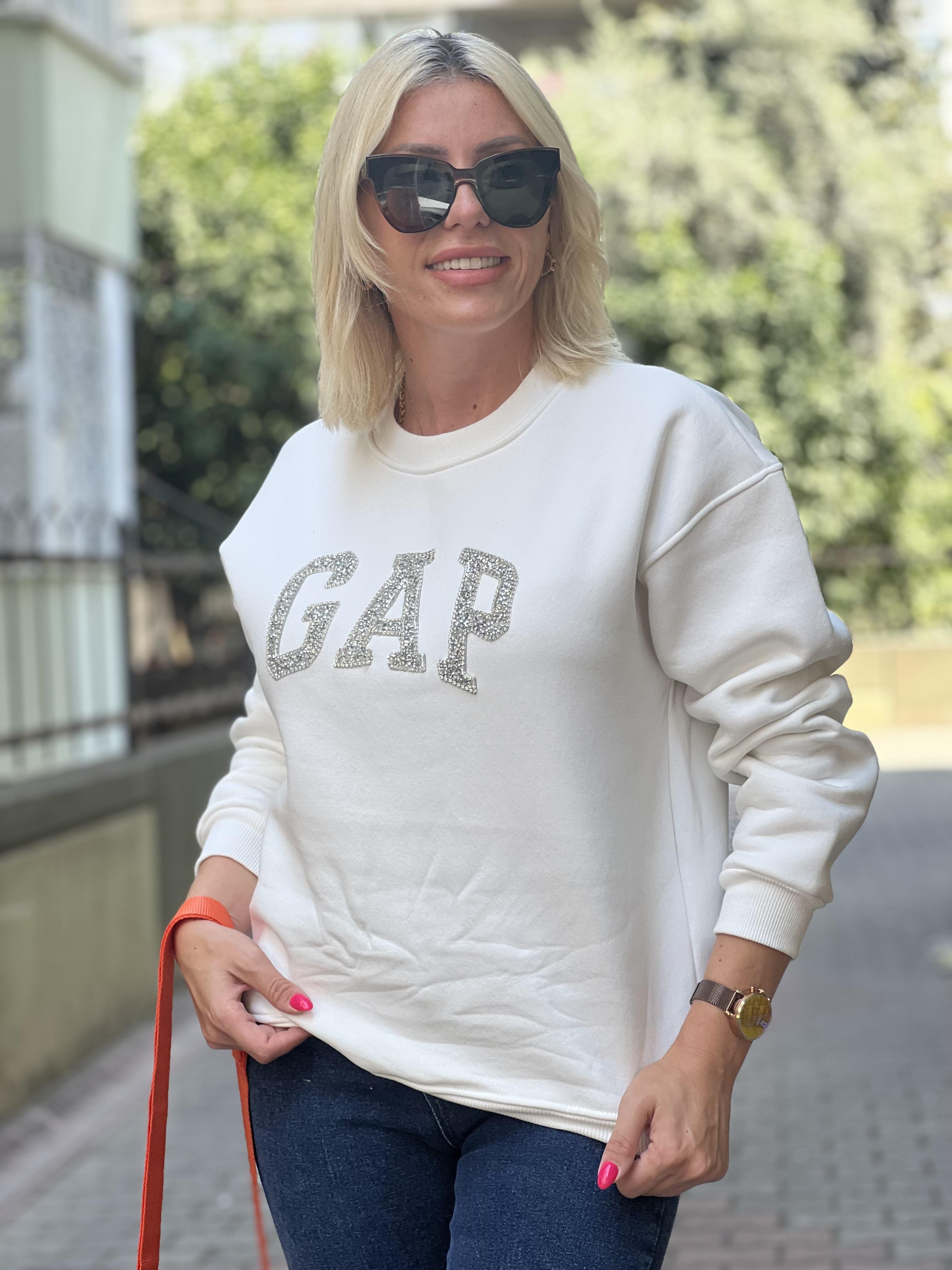 MARİO TAŞLI BEYAZ GAP SWEATSHIRT