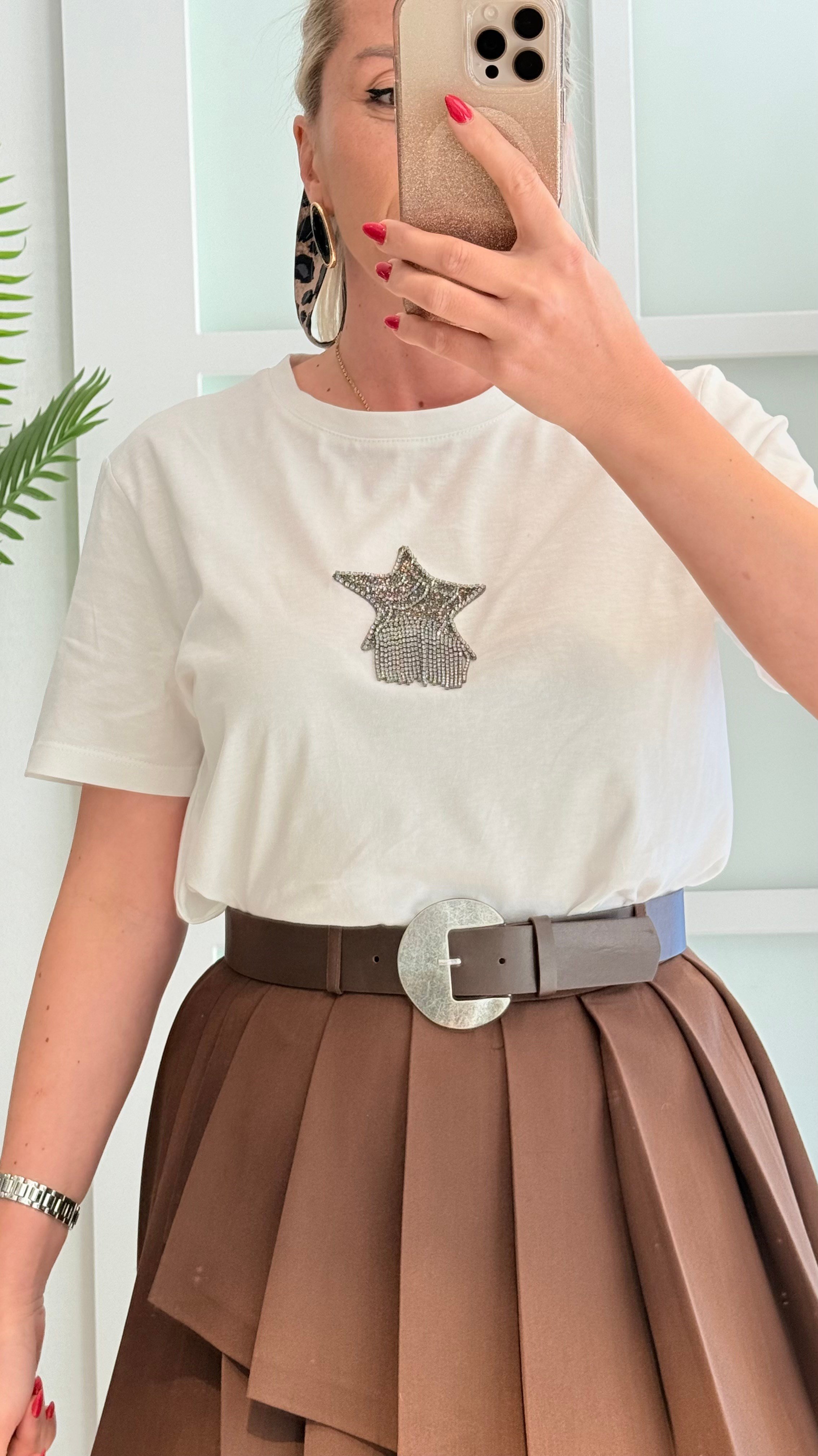 MİNKS YILDIZ TAŞLI  BEYAZ TSHRT 