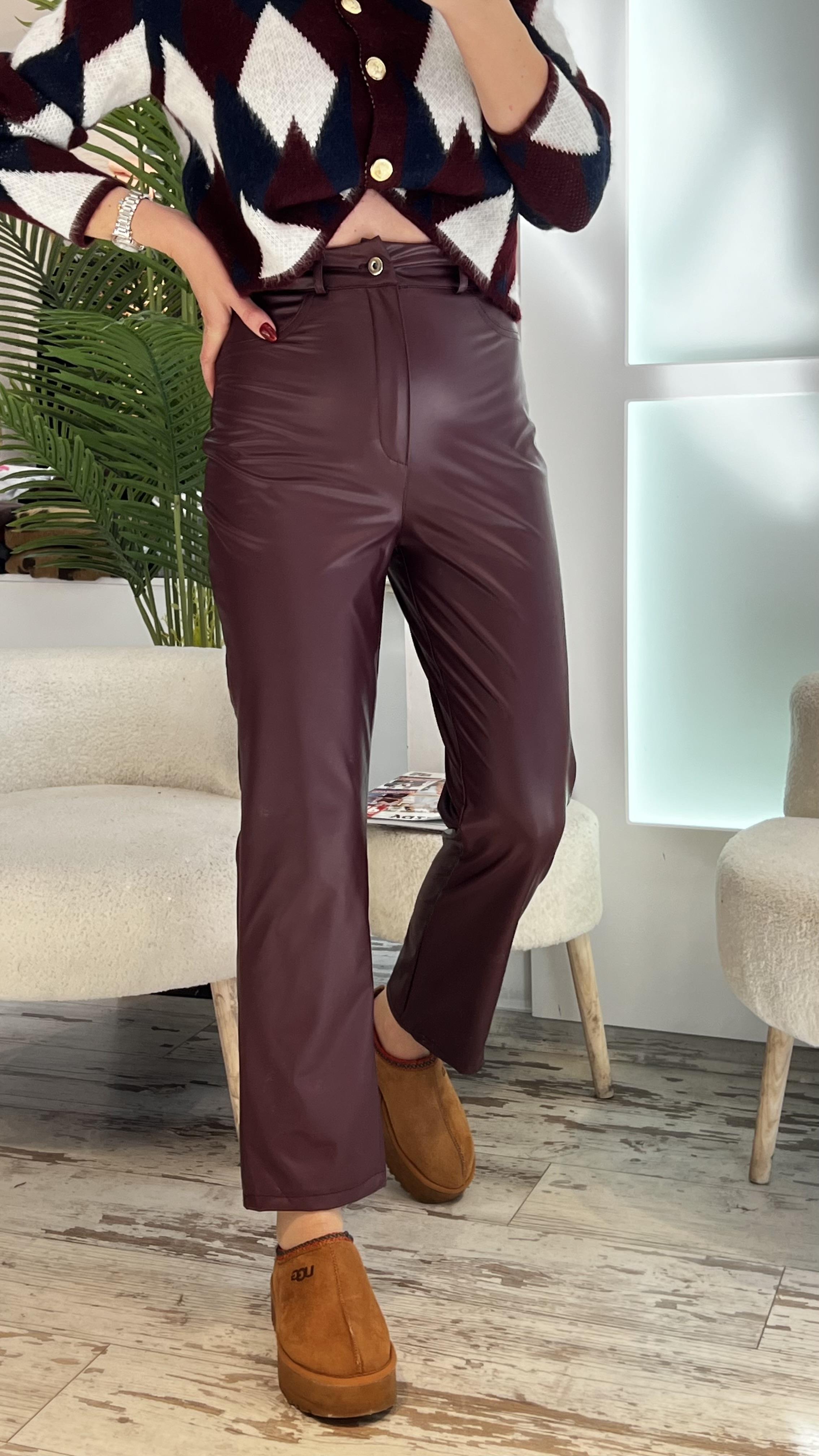 MIXY BORDO DERİ PANTOLON