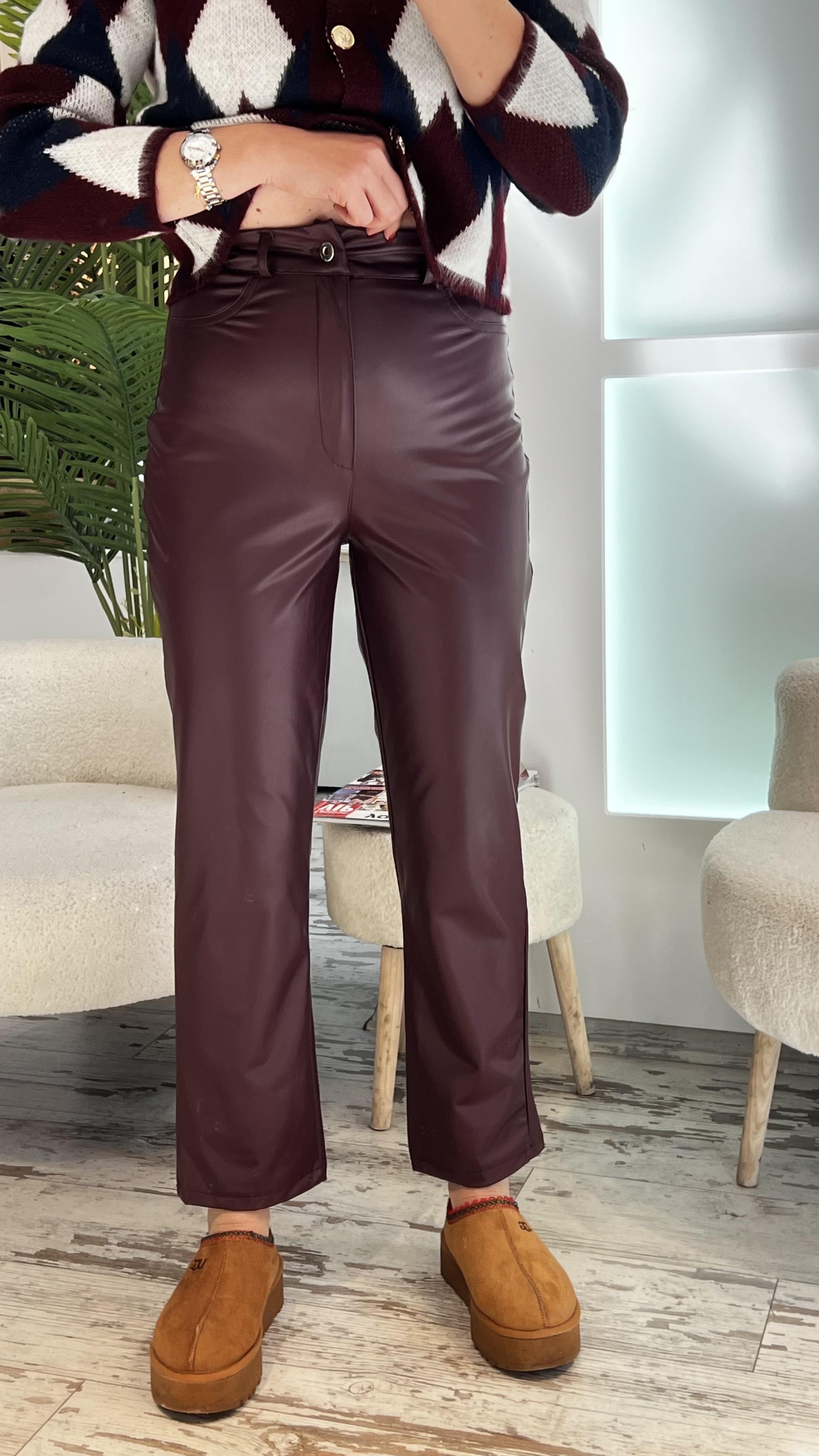 MIXY BORDO DERİ PANTOLON