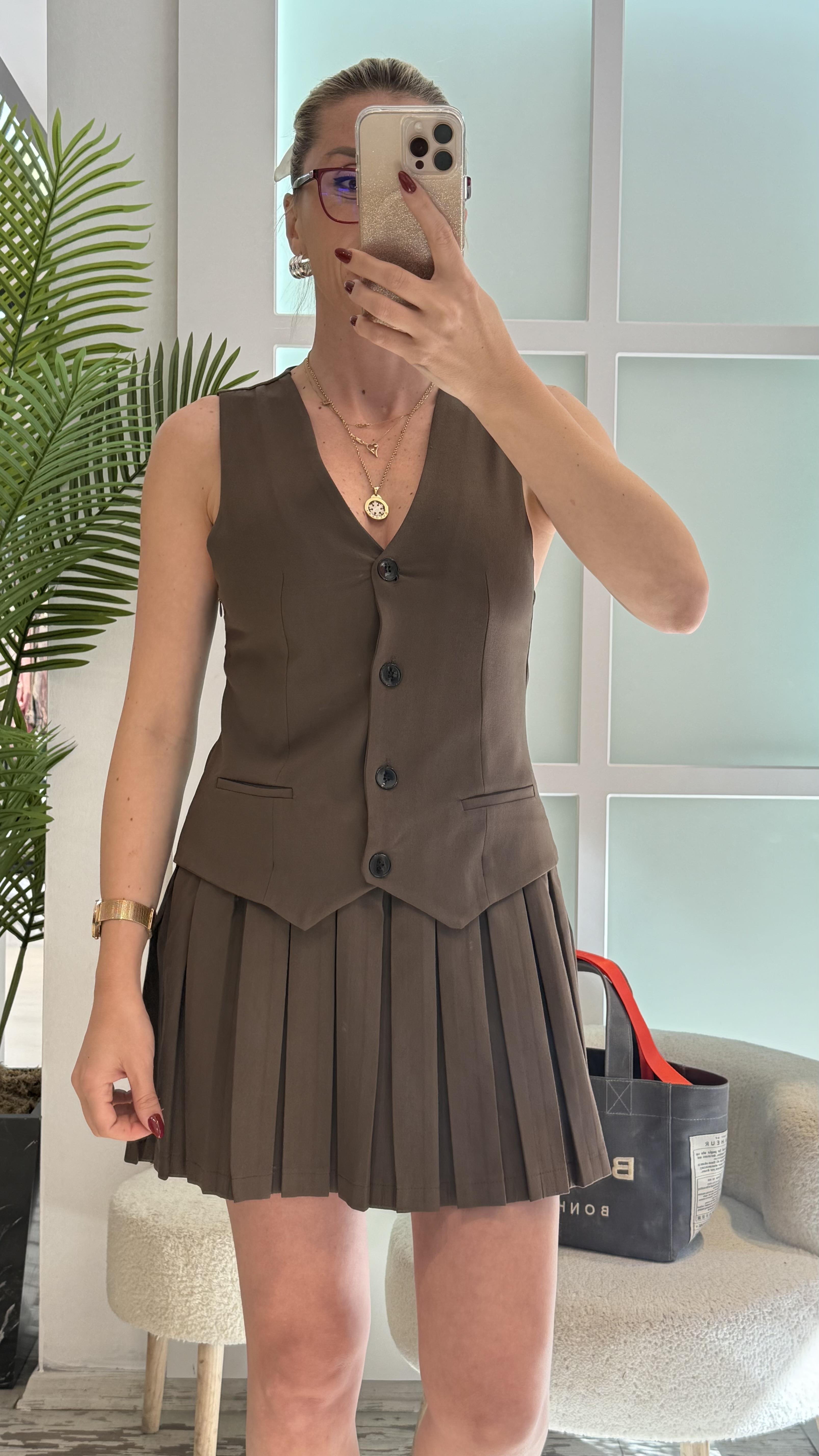 MONSTER KAHVERENGİ YELEK ELBİSE