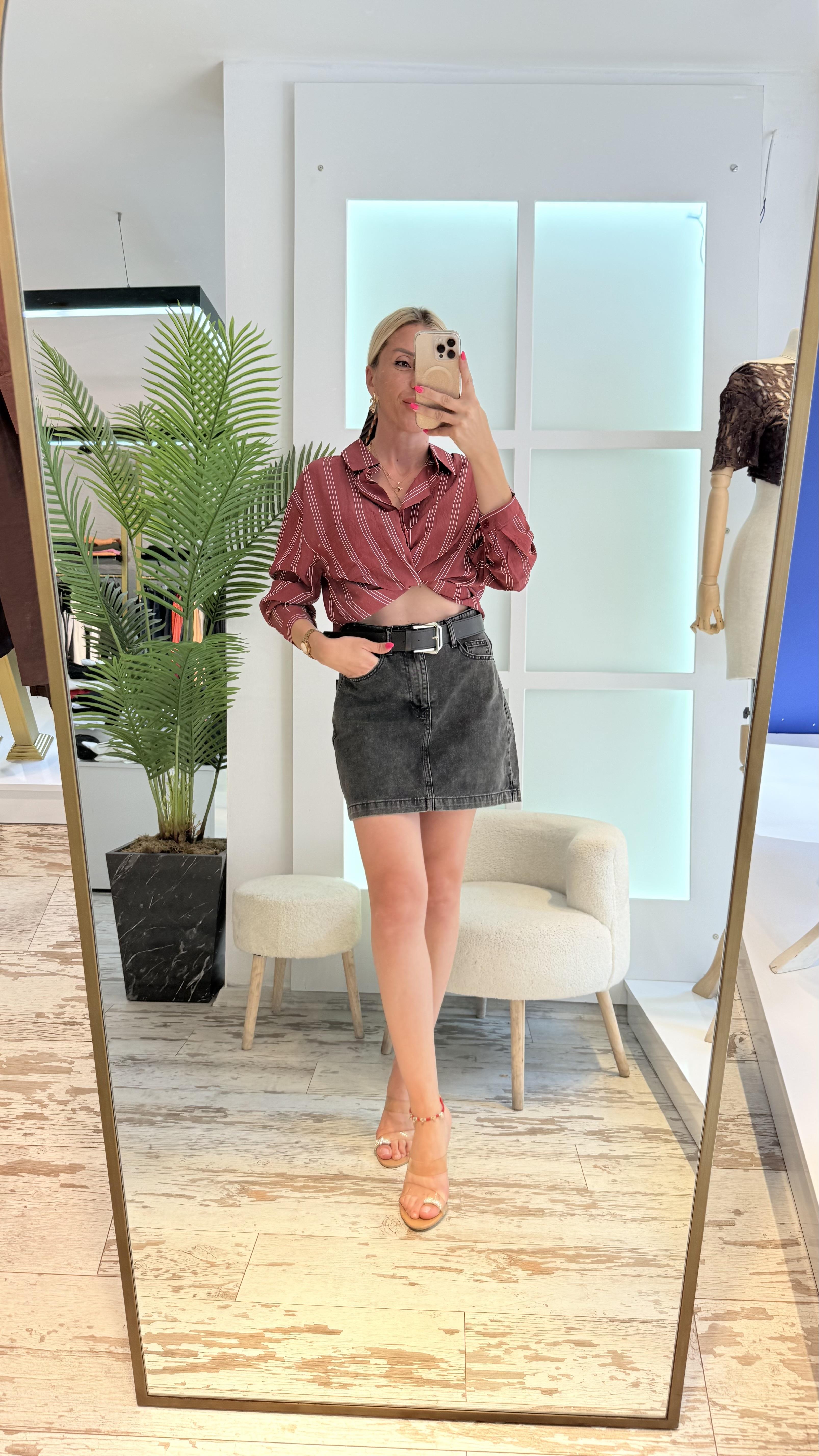 MUST ÇİZGİLİ BORDO GÖMLEK