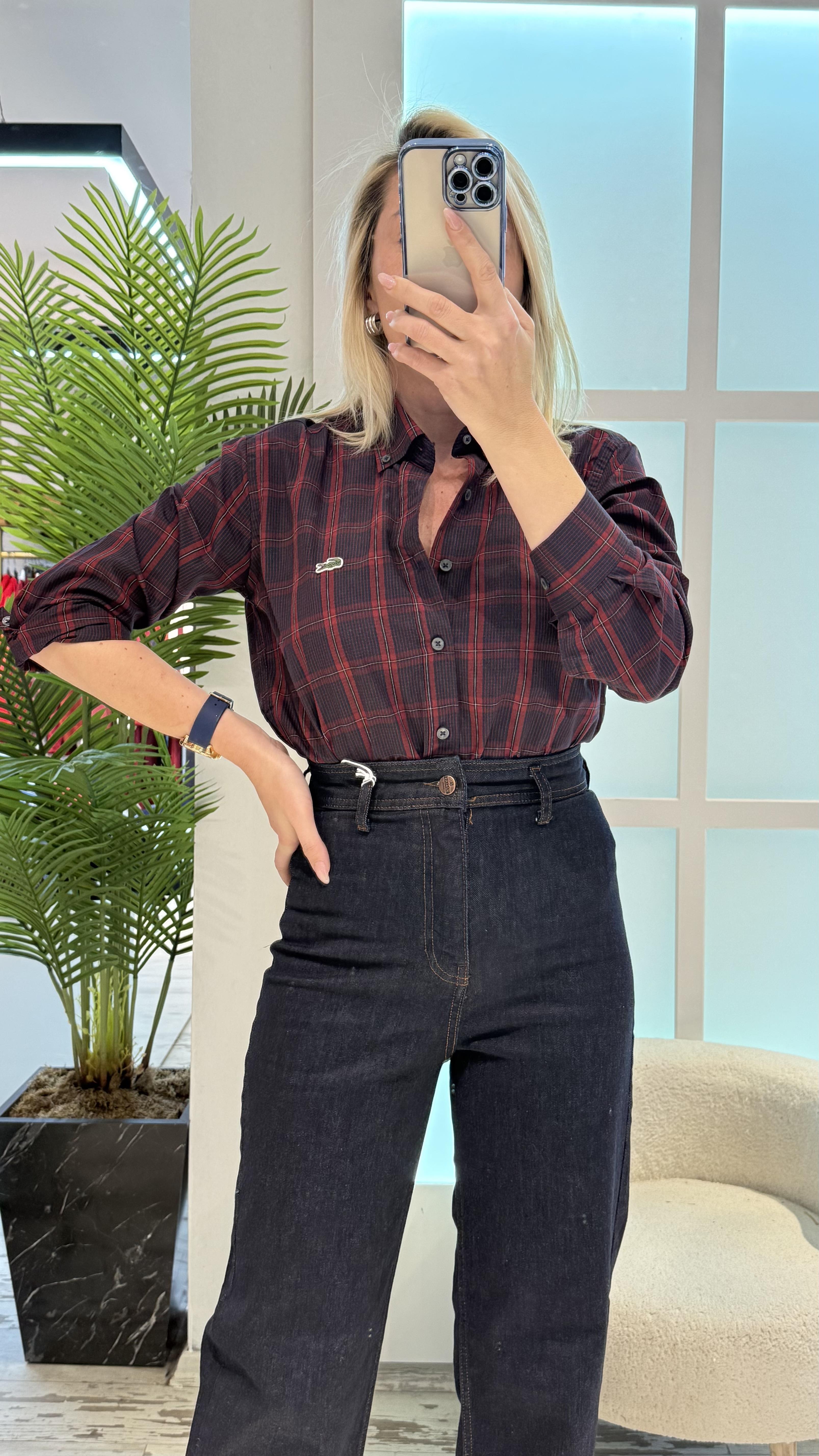 OCİE LACİVERT BORDO ÇİZGİLİ GÖMLEK