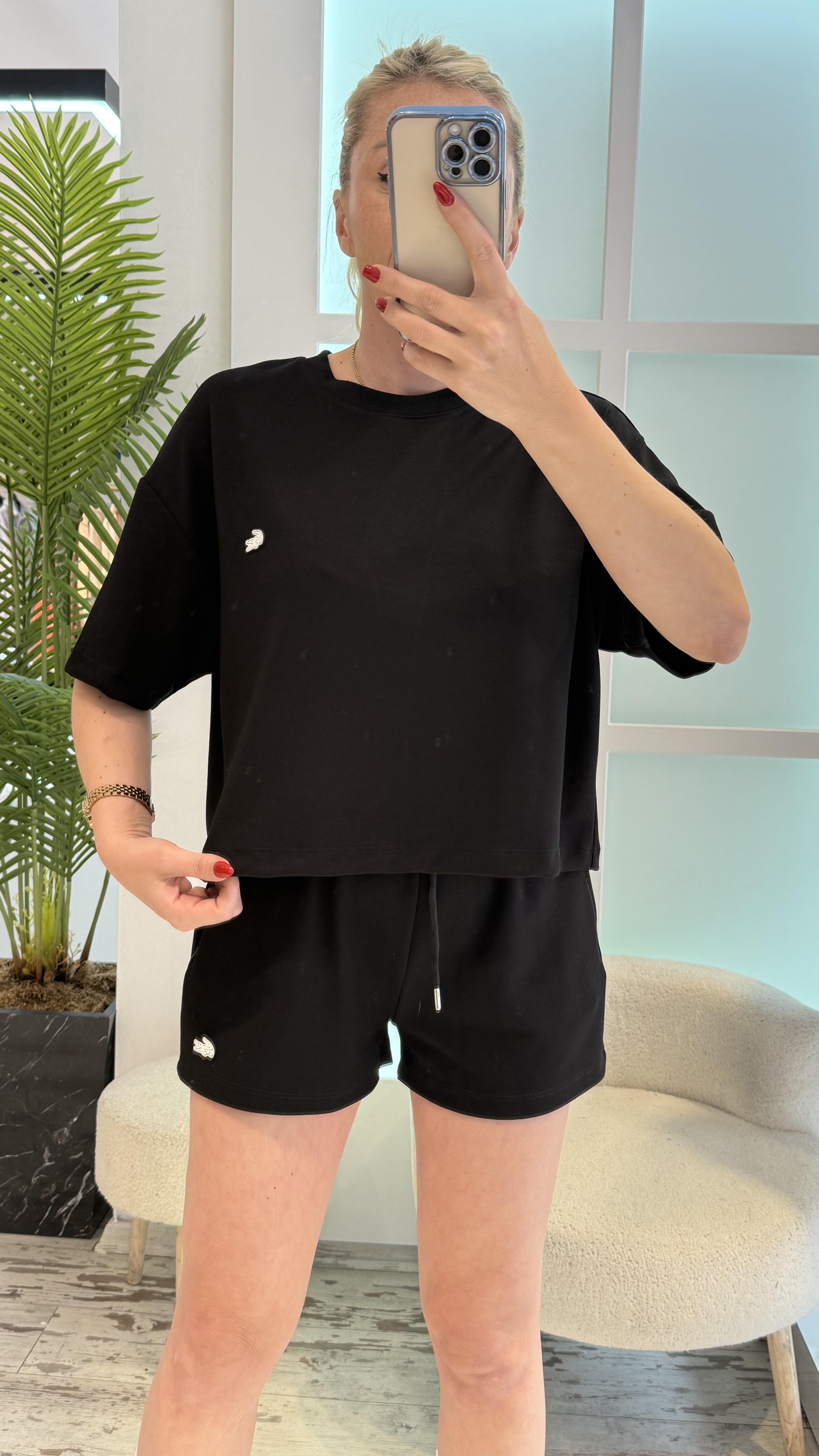 OSLO SİYAH MODAL KUMAŞ ŞORTLU TAKIM