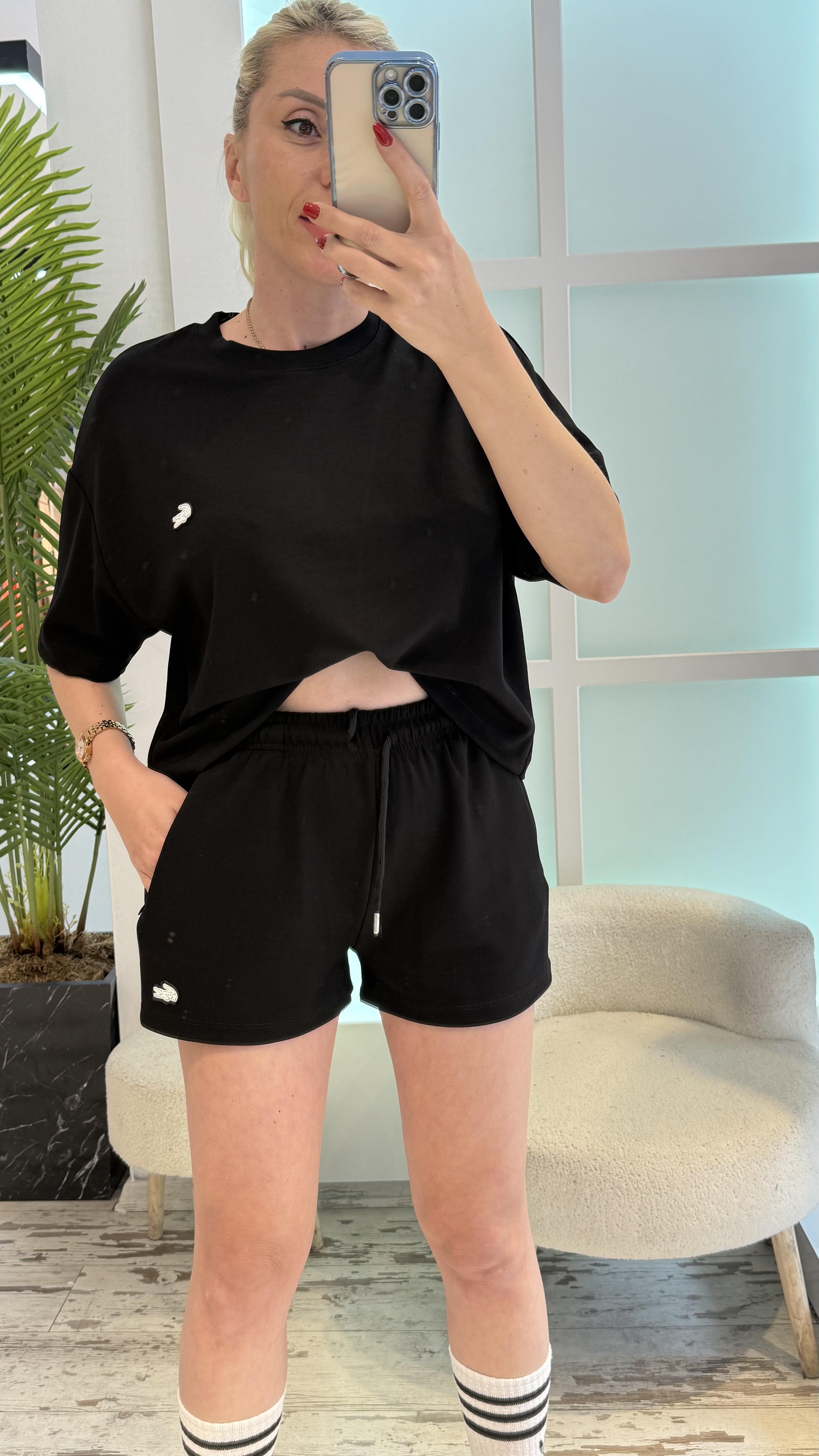 OSLO SİYAH MODAL KUMAŞ ŞORTLU TAKIM